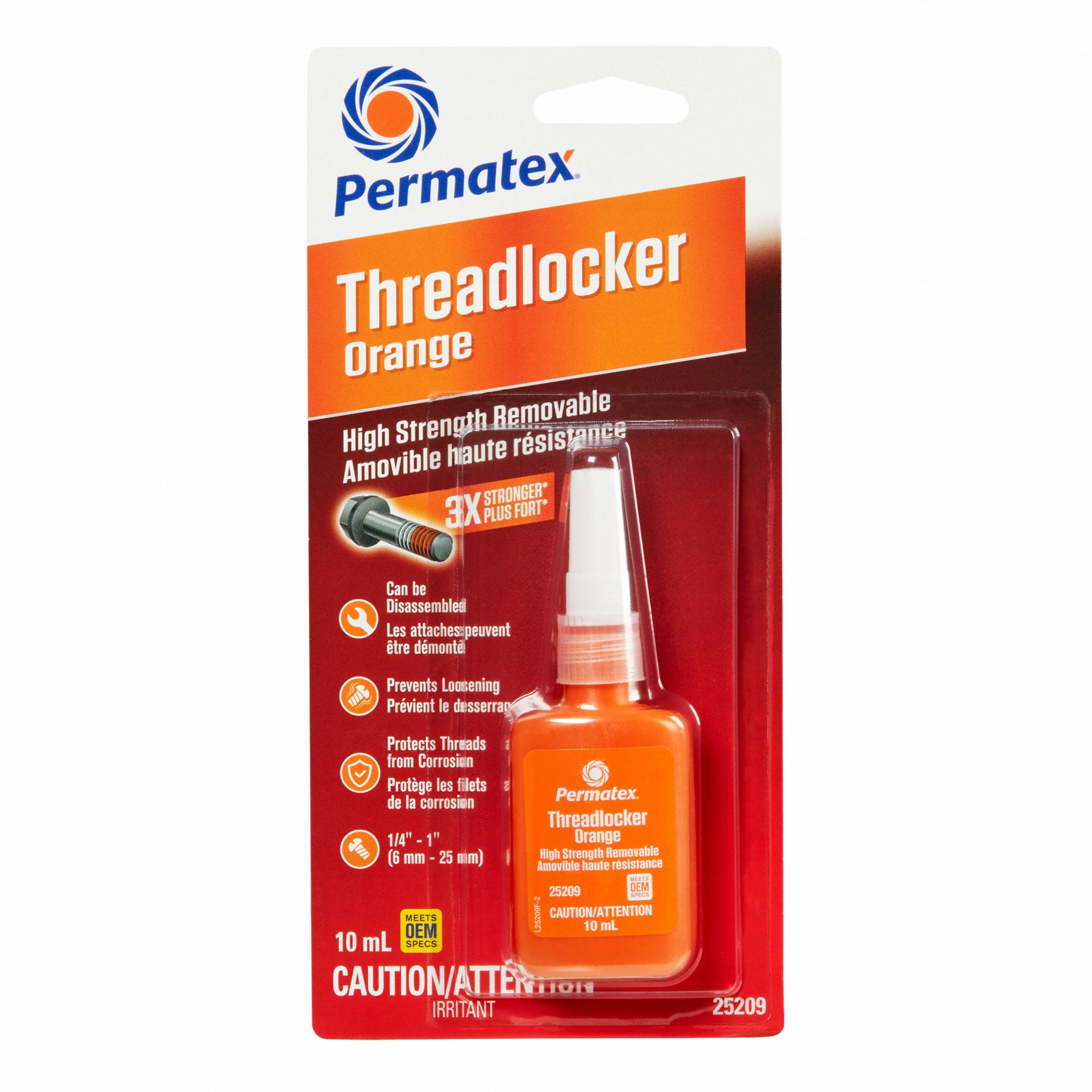 THREAD LOCKER, ORANGE, 10 ML BOTTLE, 24 HOUR CURE, 20 MIN WORKING TIME