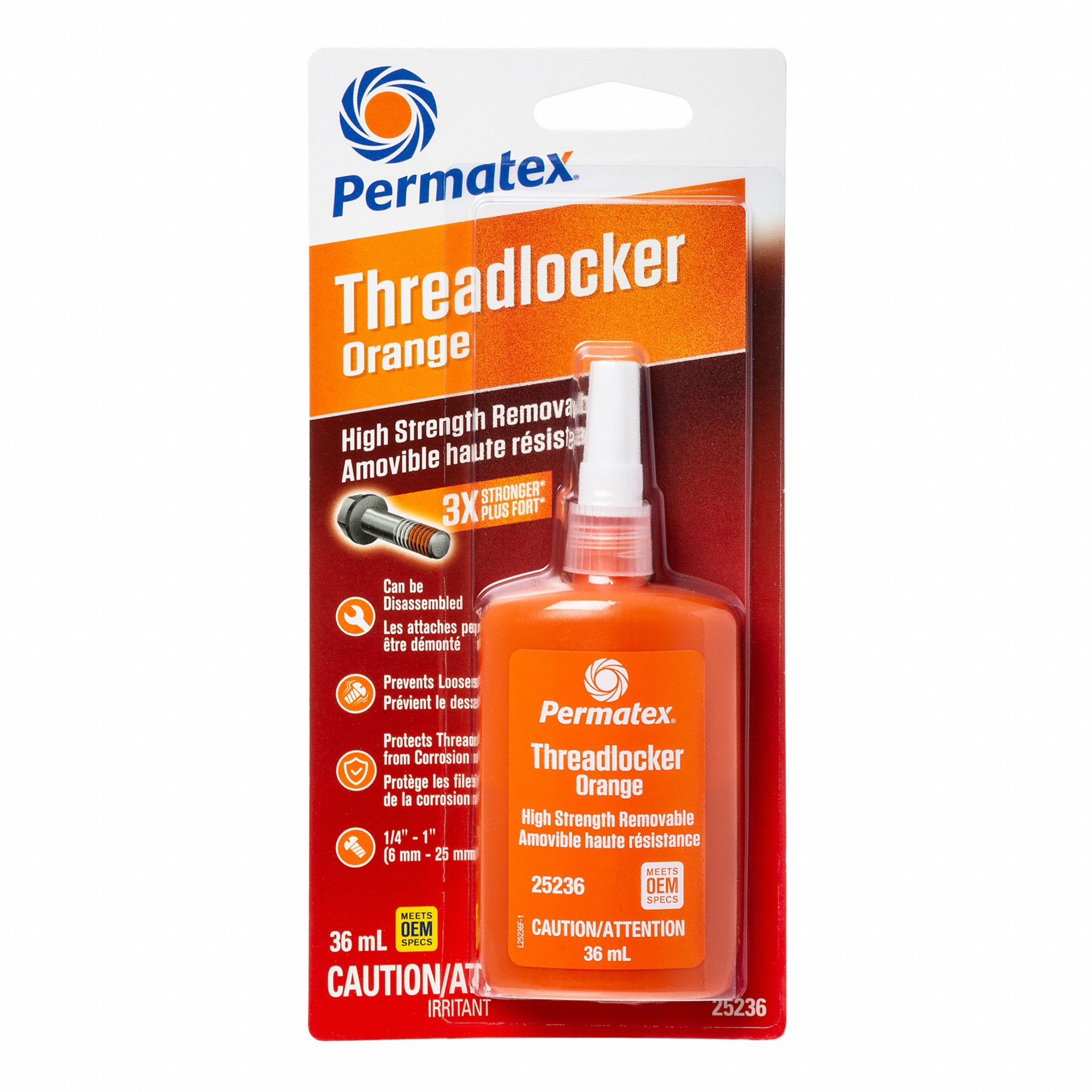 THREAD LOCKER, ORANGE, 36 ML BOTTLE, 24 HOUR CURE, 20 MIN WORKING TIME, HIGH STRENGTH