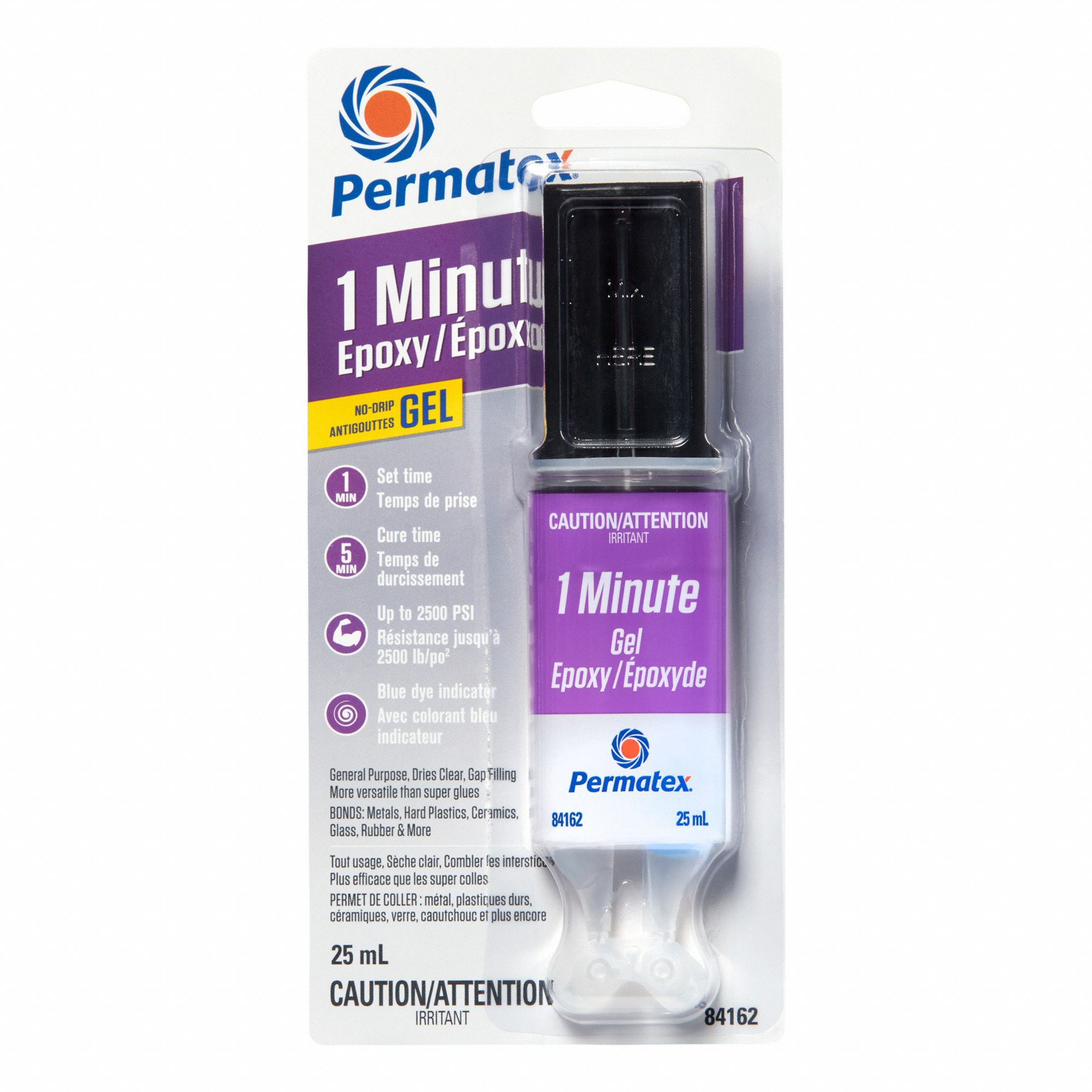 PERMATEX EPOXY ADHESIVE, SYRINGE, 1 HOUR CURE, 1 MIN WORKING TIME, 2500 PSI