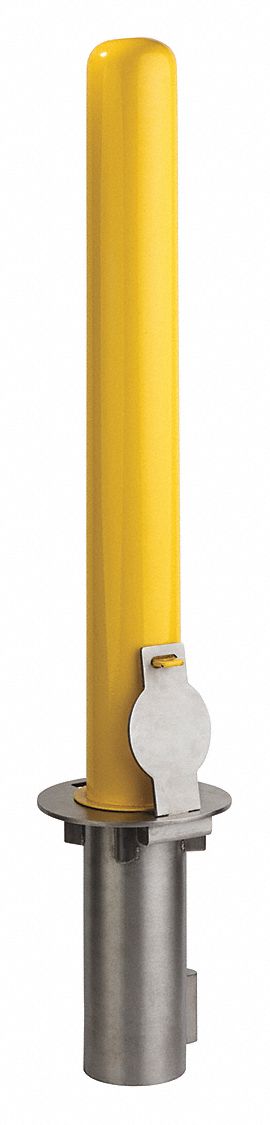 BOLLARD W EMBEDMENT SLEEVE, REMOVABLE, ROUND, YELLOW, 54 LBS, 36 IN H/4 IN DIA, CARBON STEEL