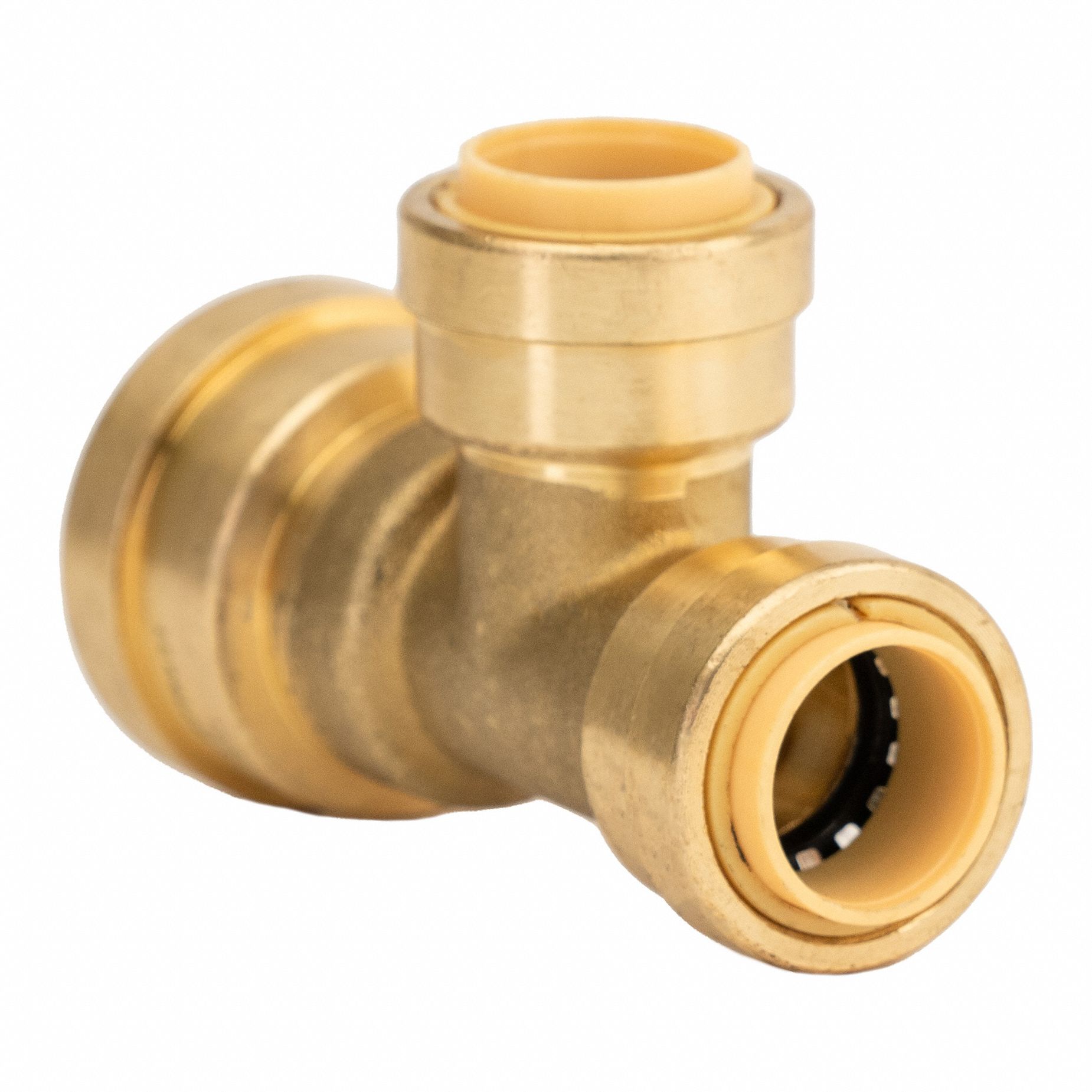 Reducing Tee: 3/4 in OD x 1/2 in OD x 1/2 in OD Size, Brass, Reducer