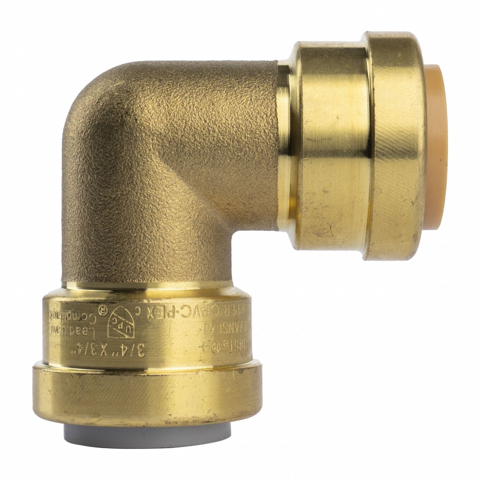 Transition 90-Degree Elbow: 3/4 in OD x 3/4 in OD Size, Brass