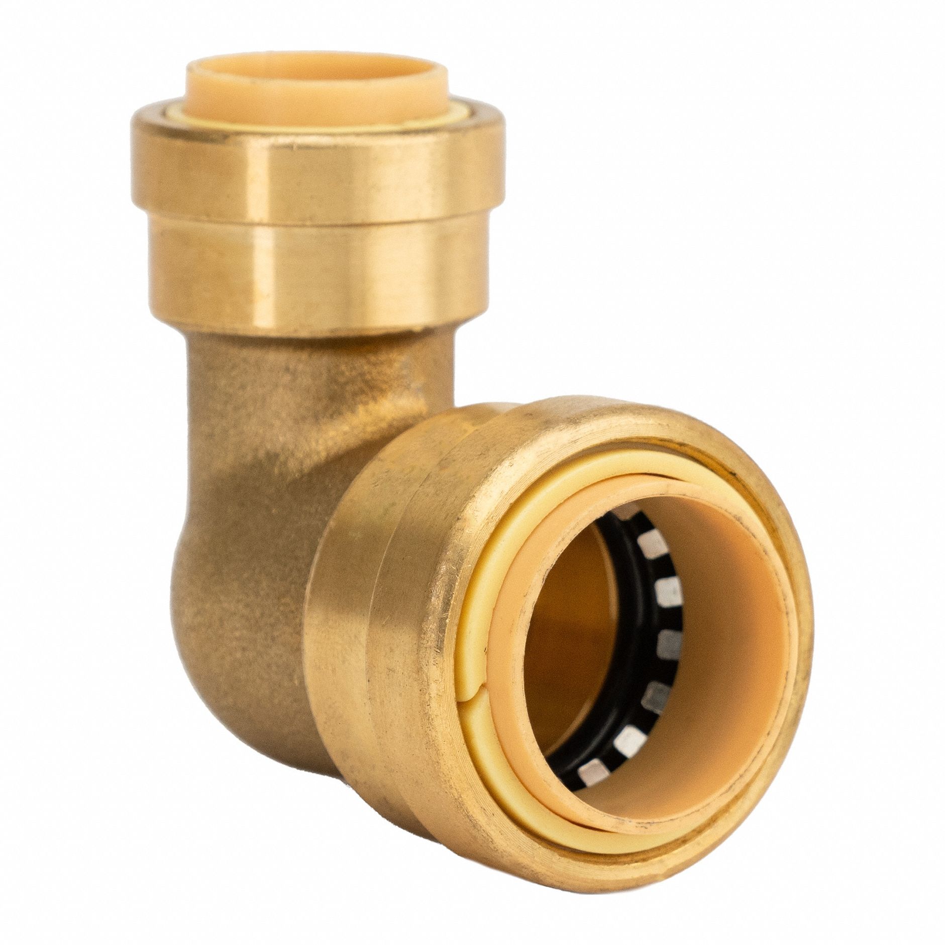 Elbow: 3/4 in OD x 1/2 in OD Size, Push-to-Connect x Push-to-Connect, Brass