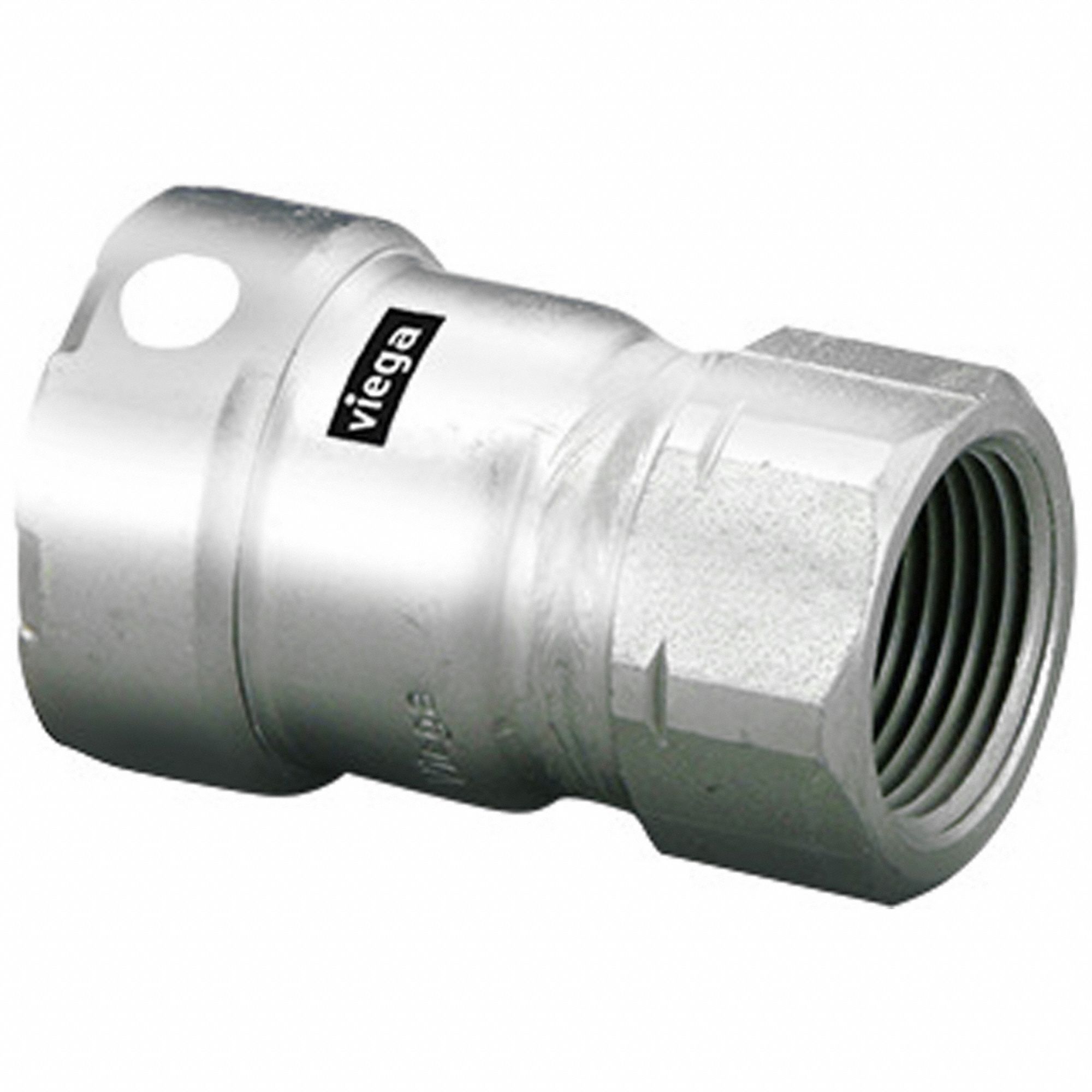 Crimp Adapter Fitting: 1 1/4 in Pipe x 1 1/4 in Pipe Size, Press-fit x FNPT, FKM