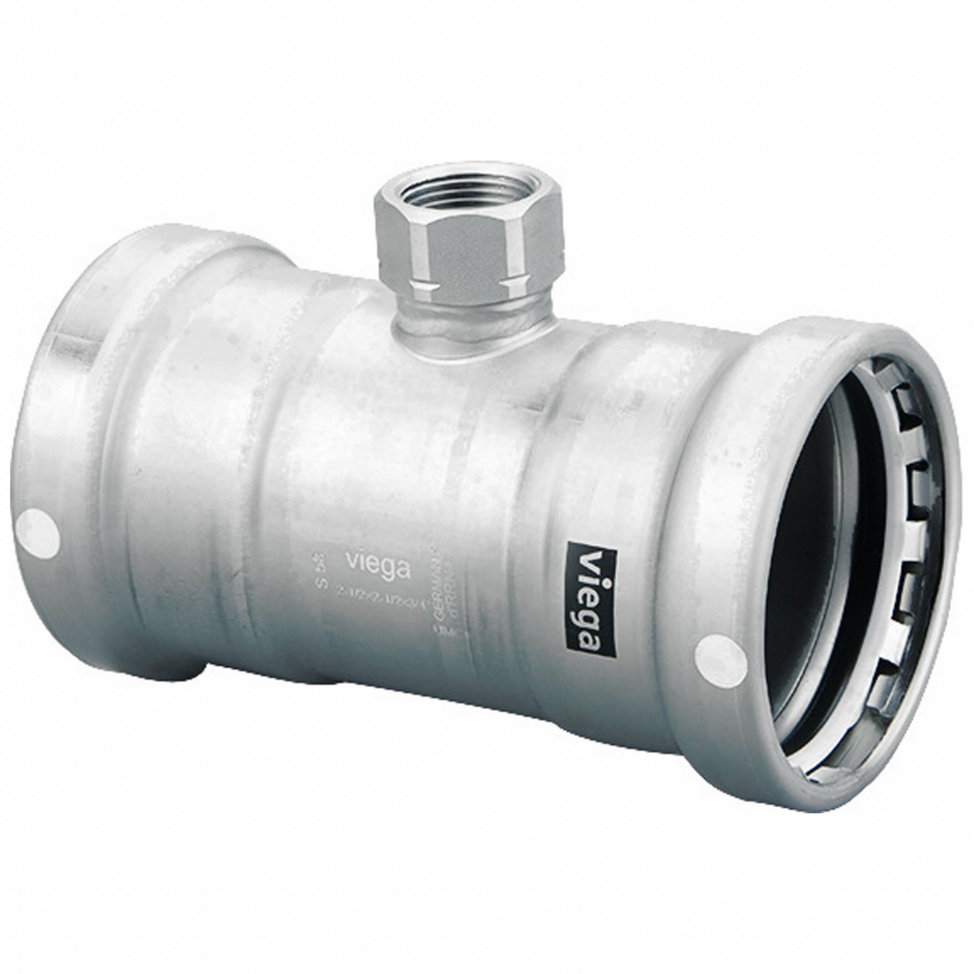 Crimp Tee Fitting: 3 in Pipe x 3 in Pipe x 3/4 in Pipe Size, FKM