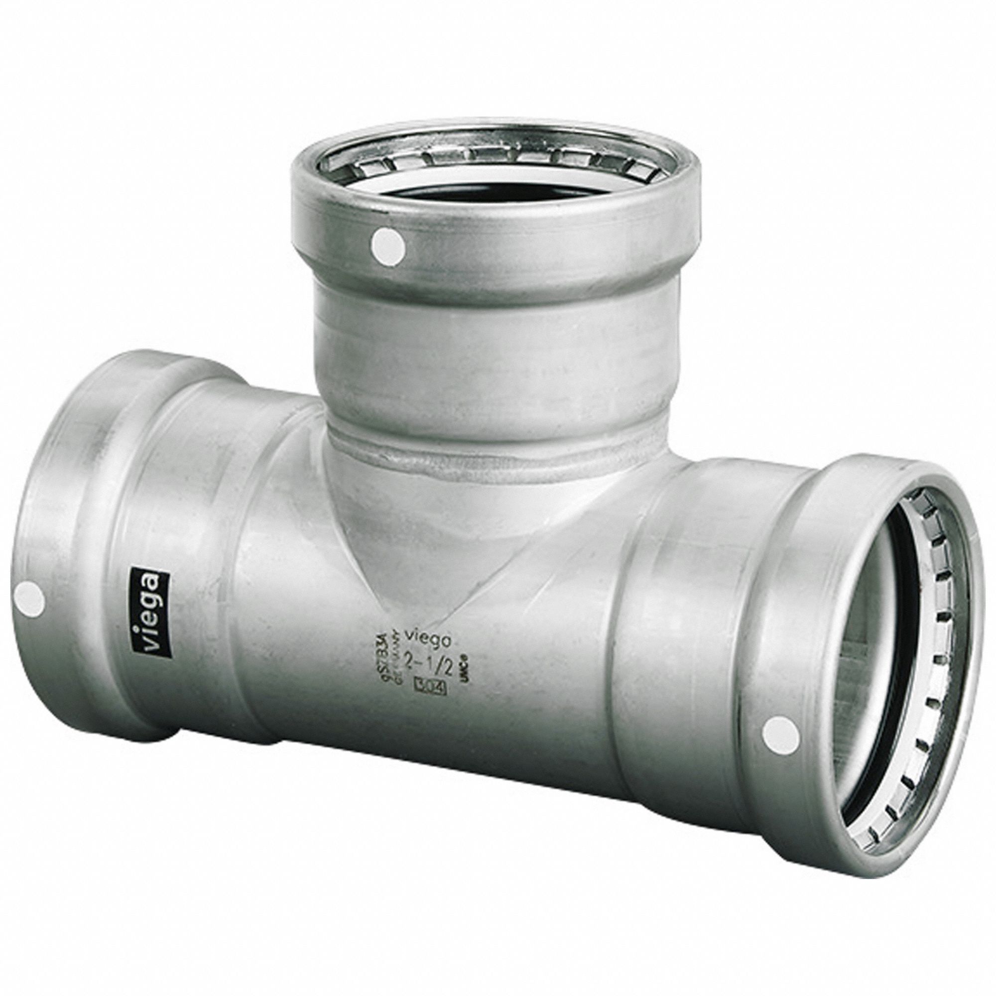 Crimp Tee Fitting: 4 in Pipe x 4 in Pipe x 1 1/2 in Pipe Size, FKM