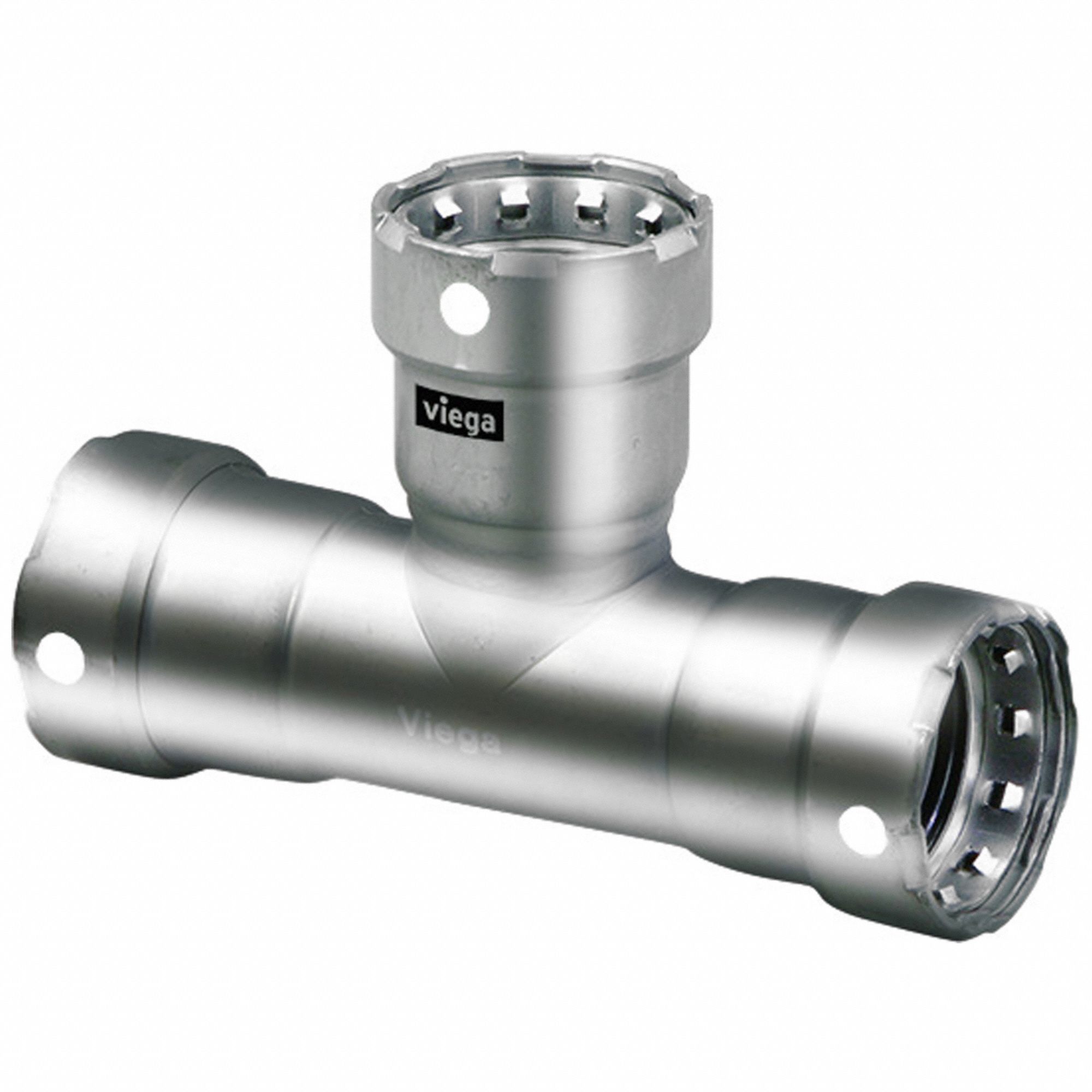 Crimp Tee Fitting: 1 1/4 in Pipe x 1 1/4 in Pipe x 3/4 in Pipe Size, FKM