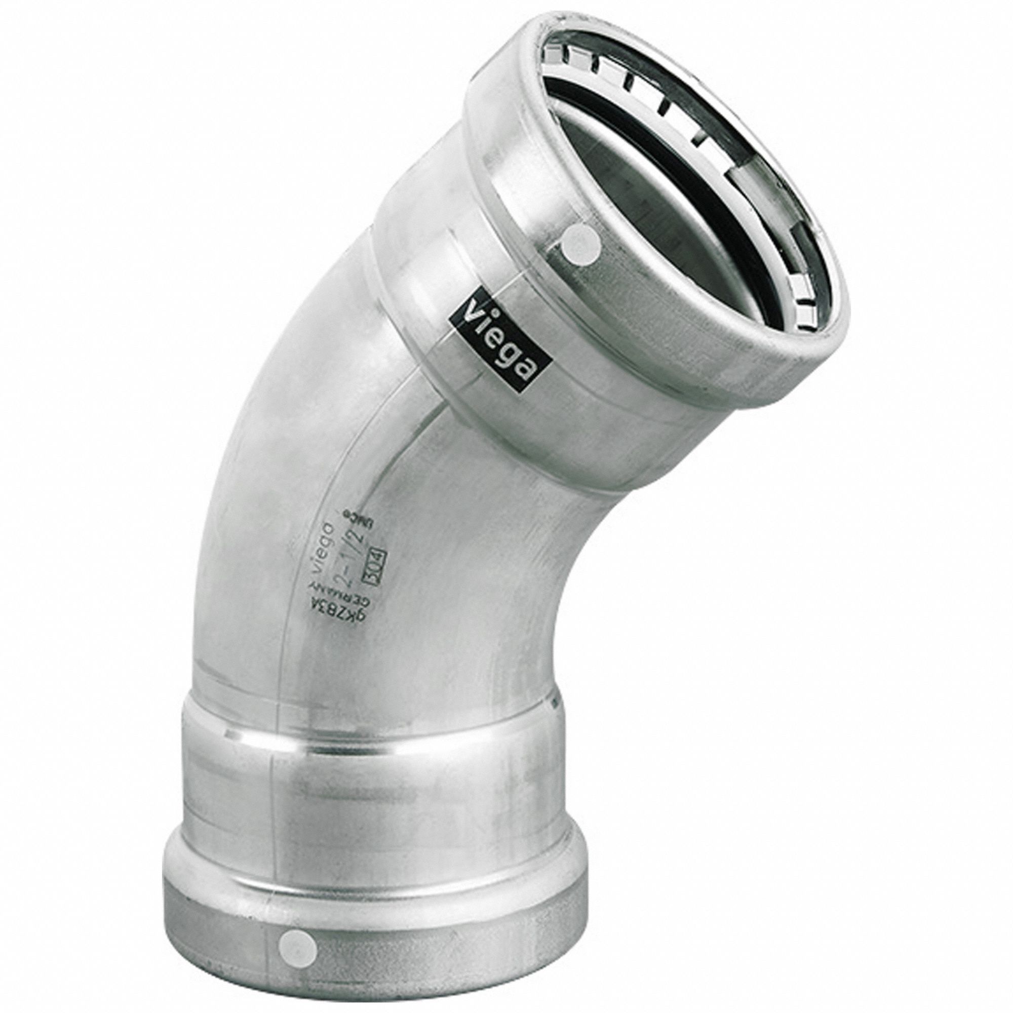 Crimp Elbow Fitting: 2 1/2 in Pipe x 2 1/2 in Pipe Size, Press-fit x Press-fit, FKM