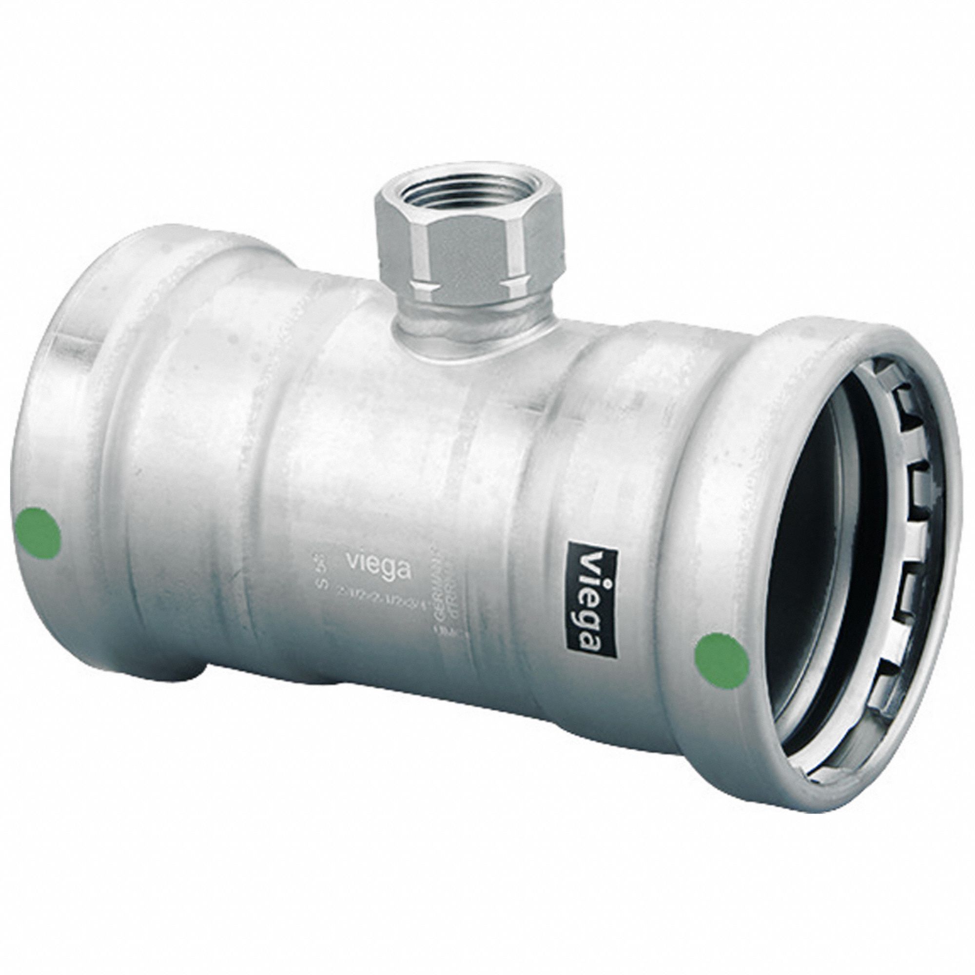 Crimp Tee Fitting: 2 1/2 in Pipe x 2 1/2 in Pipe x 3/4 in Pipe Size, EPDM