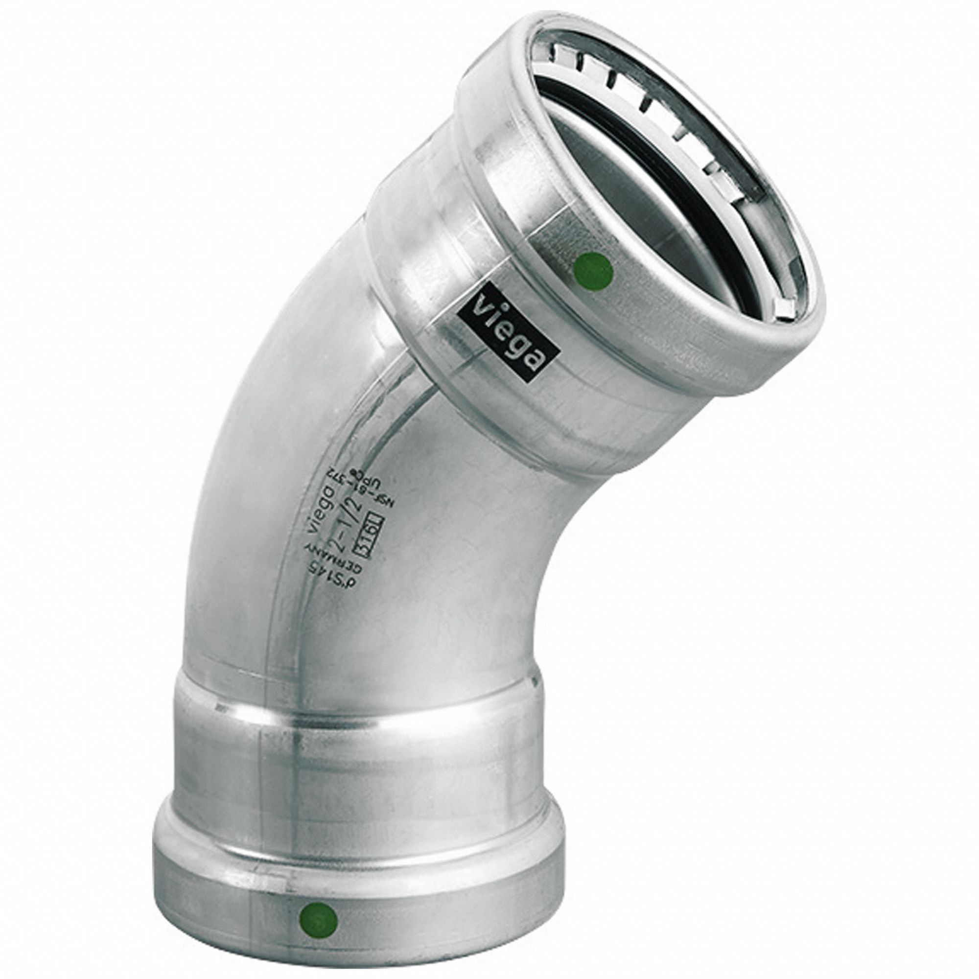 Crimp Elbow Fitting: 2 1/2 in Pipe x 2 1/2 in Pipe Size, Press-fit x Press-fit, EPDM