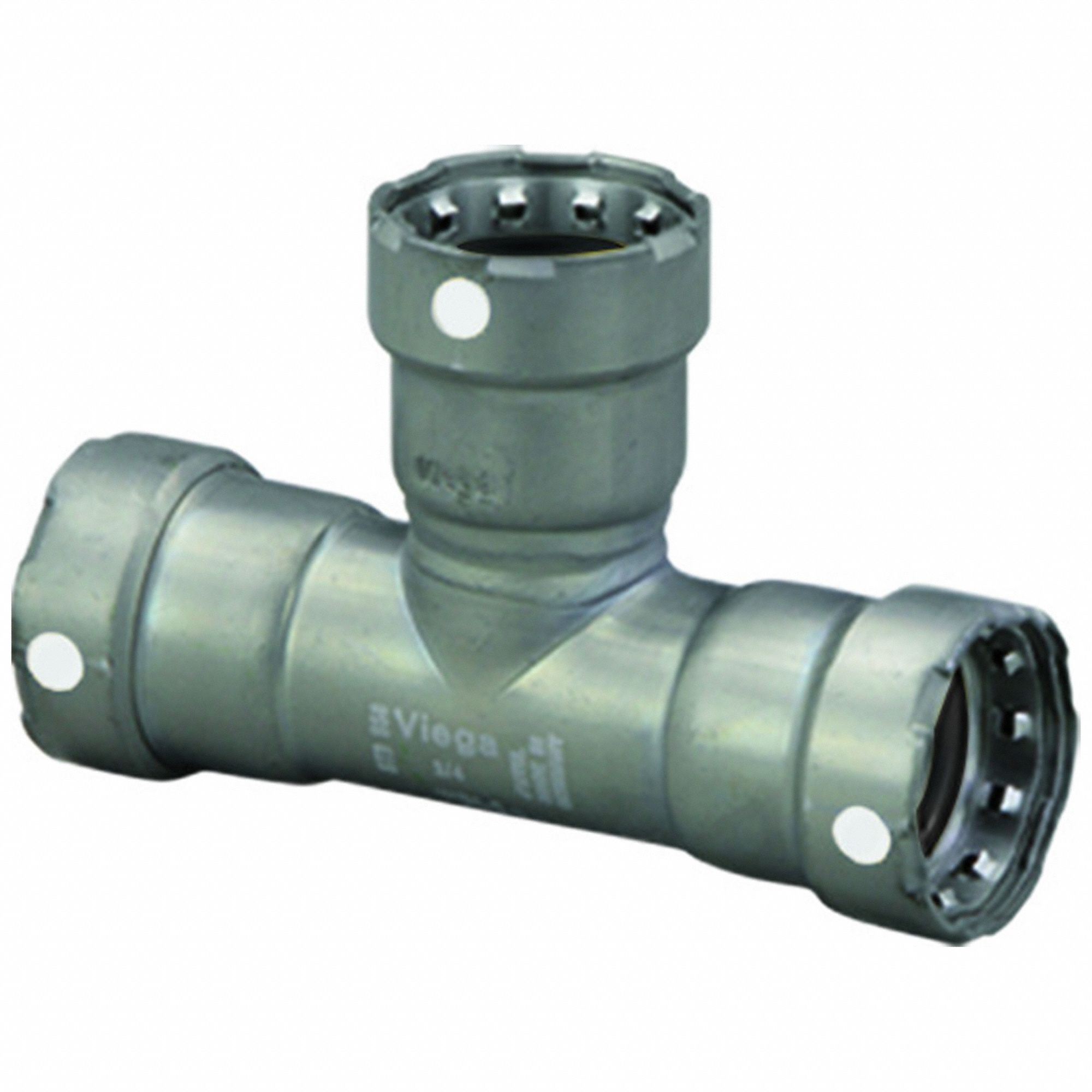 Crimp Tee Fitting: 1 1/4 in Pipe x 1 1/4 in Pipe x 3/4 in Pipe Size, Carbon Steel