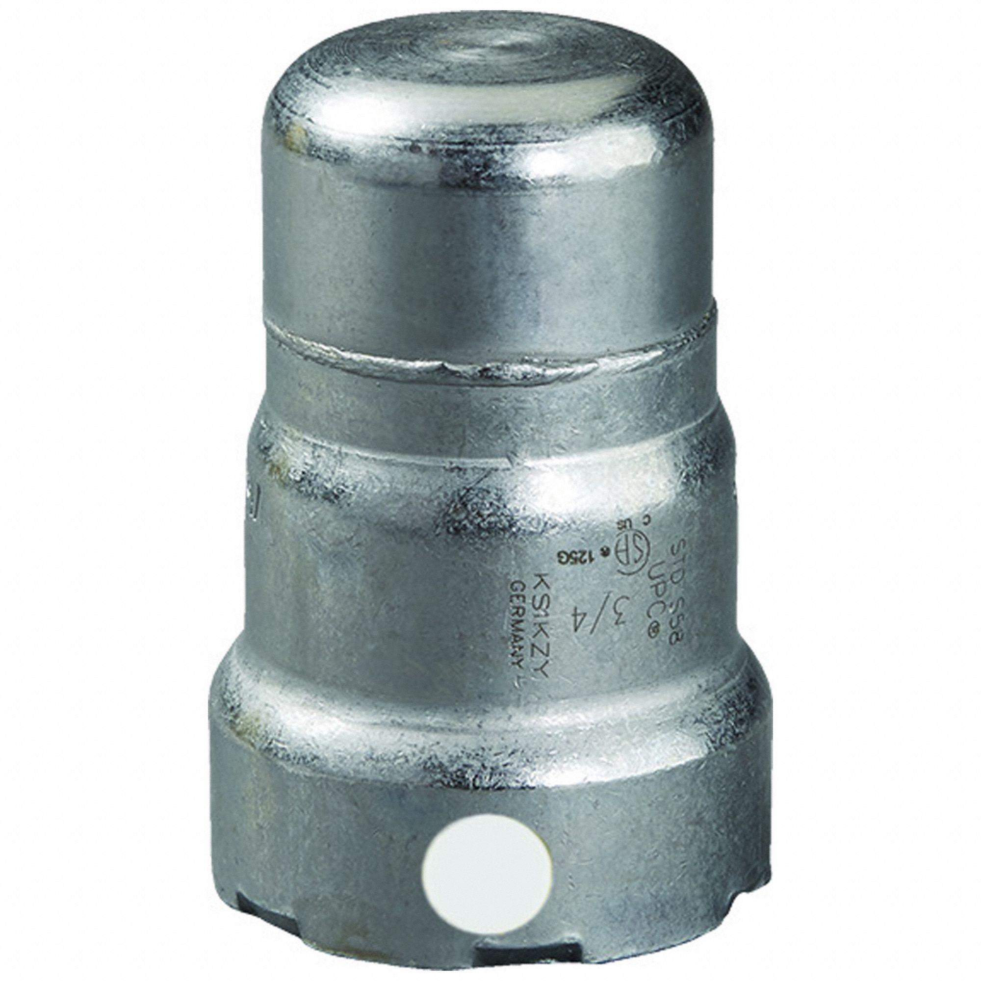 Crimp Fitting Cap: 2 in Pipe Size, Press-fit, Carbon Steel, FKM, 3 1/8 in Overall Lg