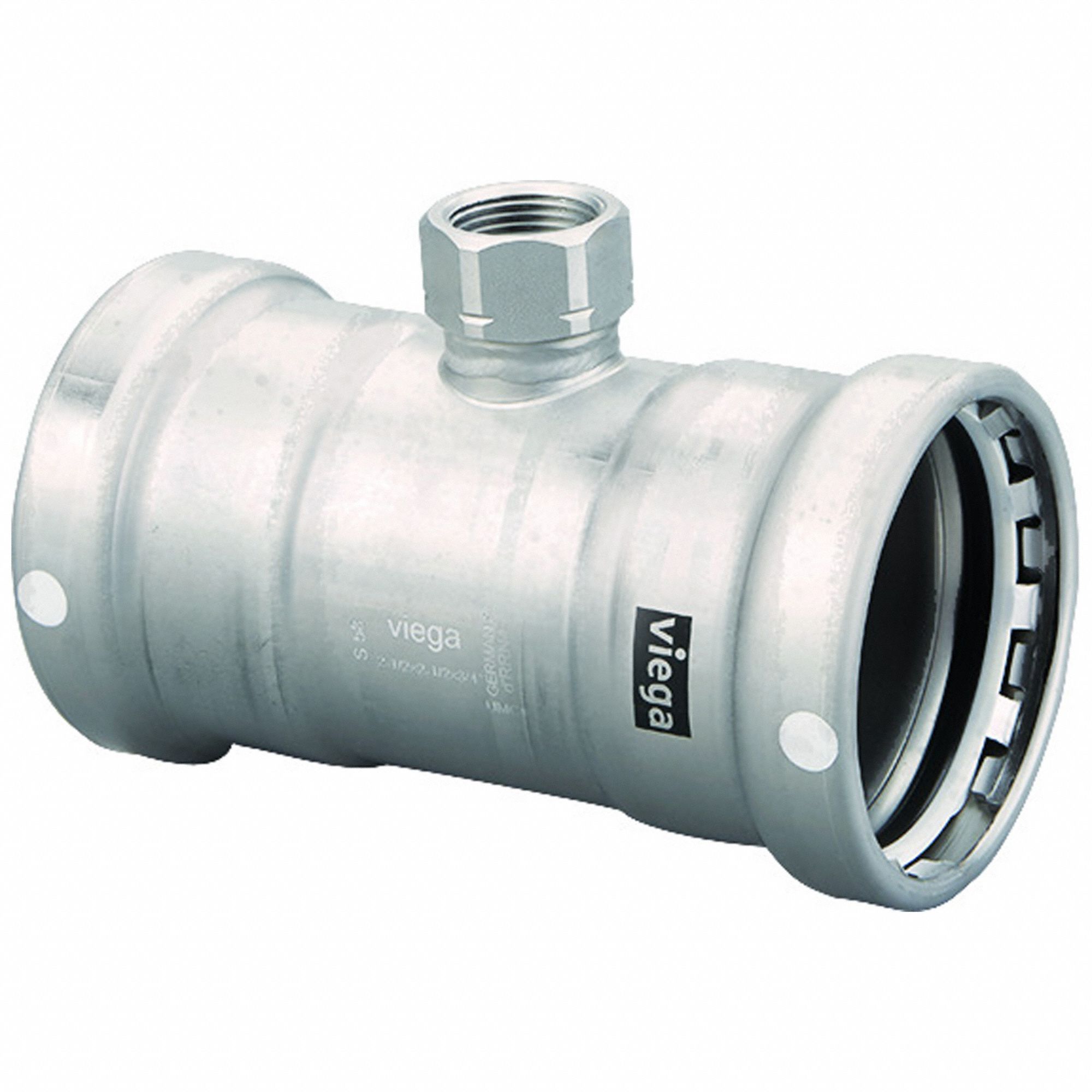 Crimp Tee Fitting: 4 in Pipe x 4 in Pipe x 3/4 in Pipe Size, FKM