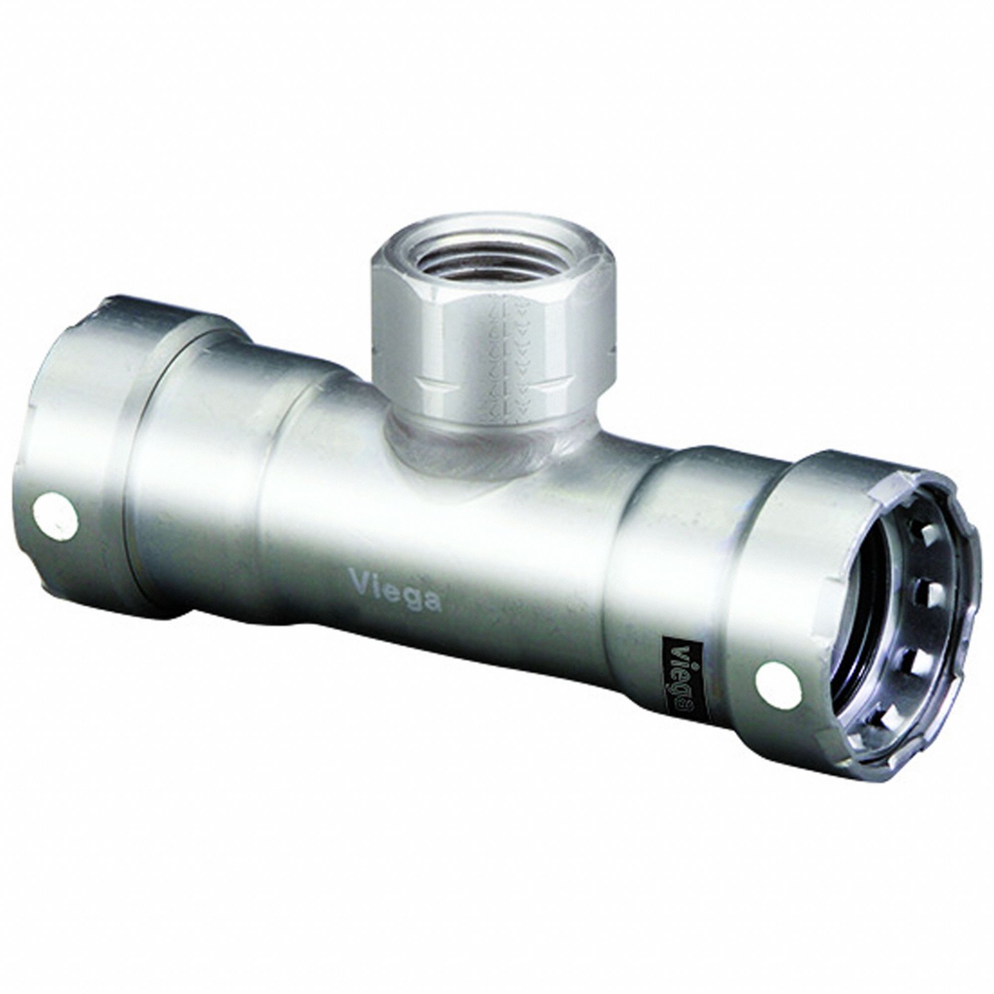 Crimp Tee Fitting: 1 1/2 in Pipe x 1 1/2 in Pipe x 1/2 in Pipe Size, FKM