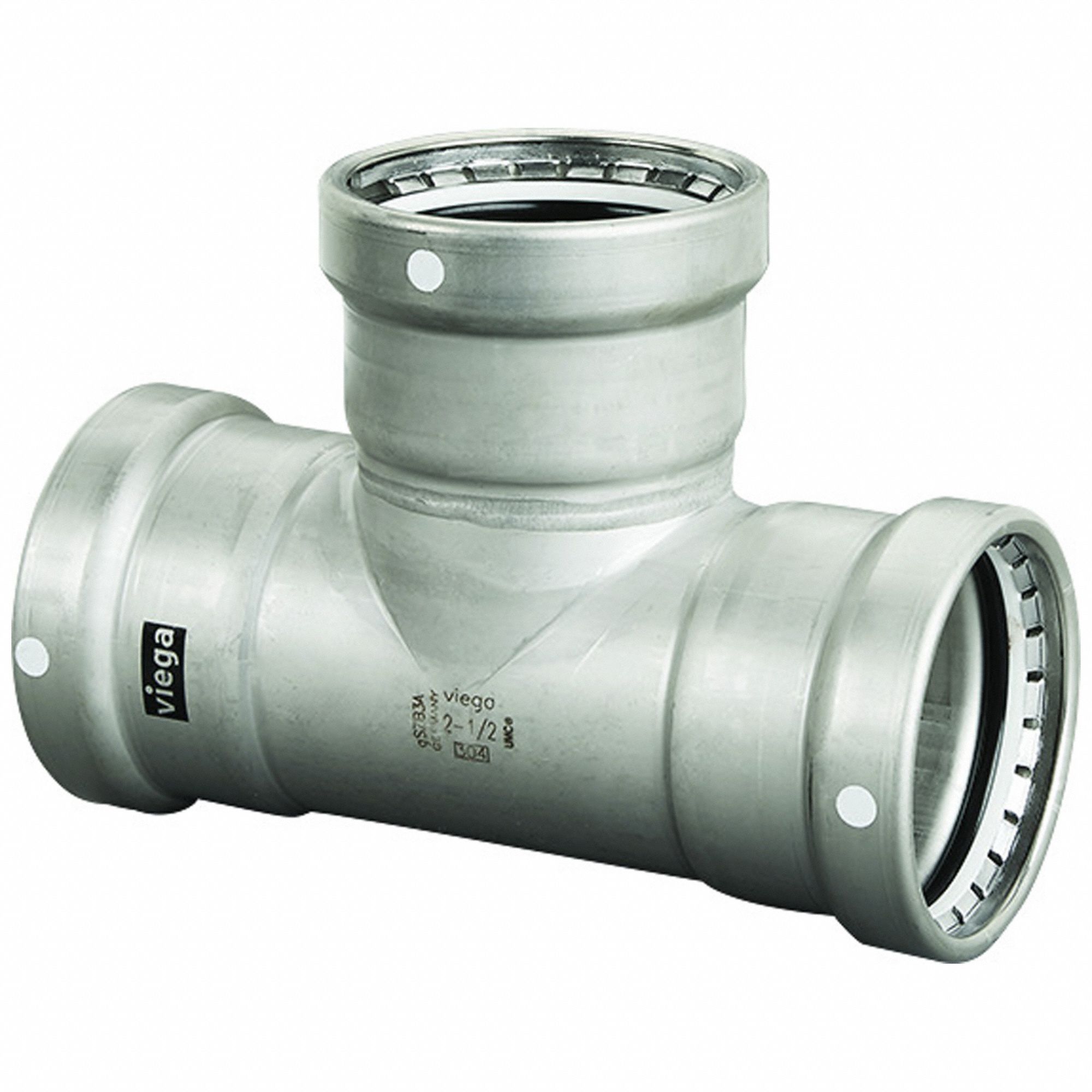 Crimp Tee Fitting: 3 in Pipe x 3 in Pipe x 2 1/2 in Pipe Size, FKM