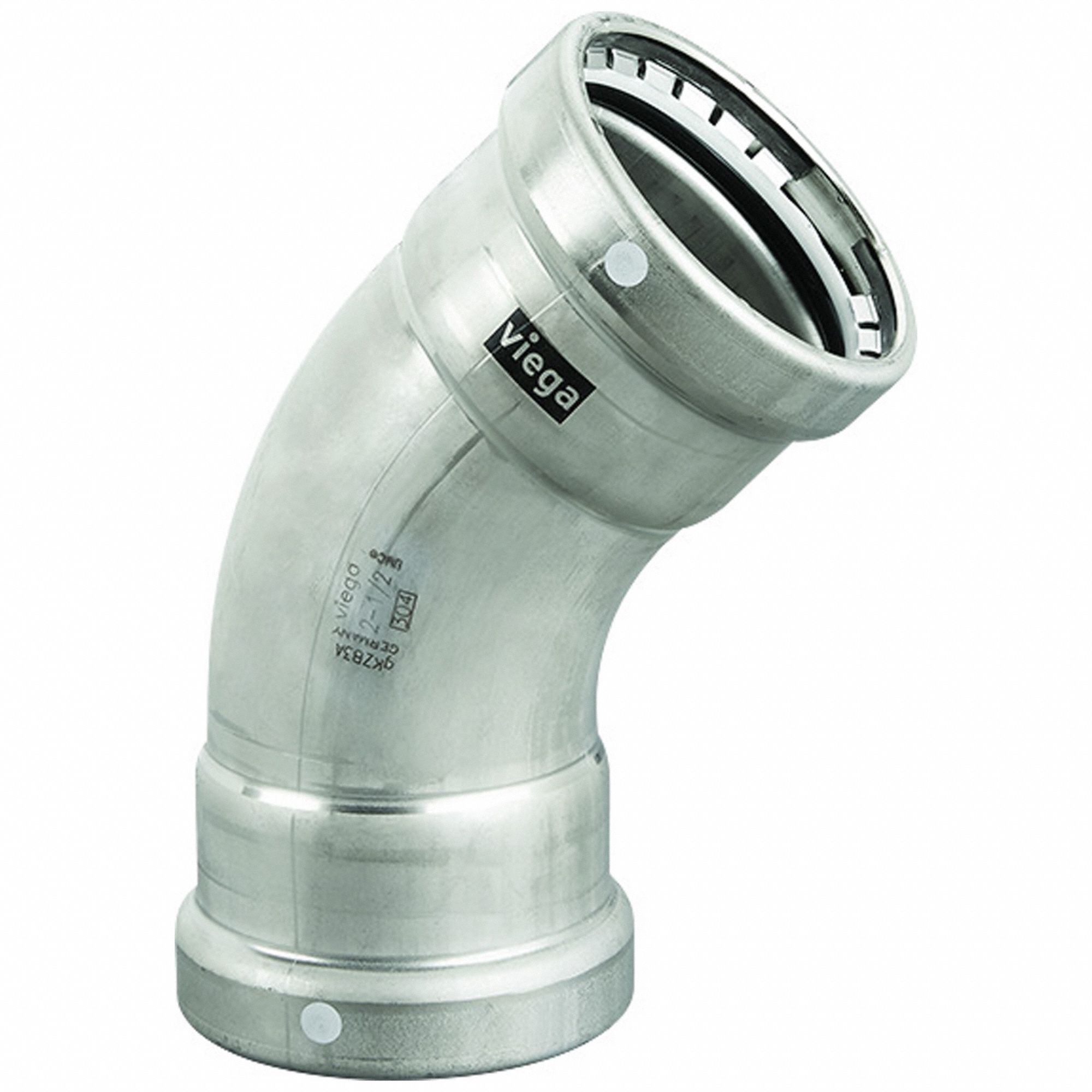 Crimp Elbow Fitting: 2 1/2 in Pipe x 2 1/2 in Pipe Size, Press-fit x Press-fit, FKM