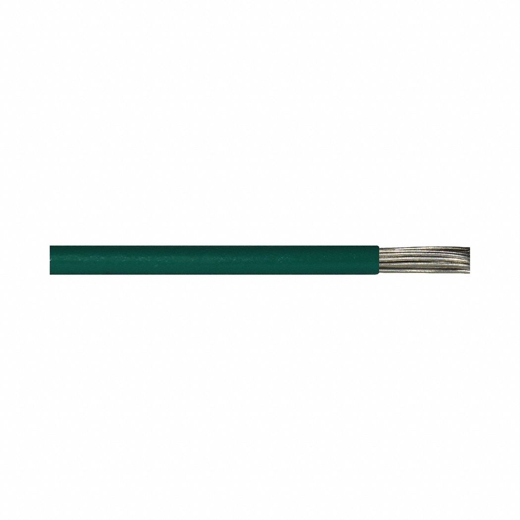 High Temp/Voltage Lead Wire: 14 AWG Conductor Size, Green, 200°C / 392°F