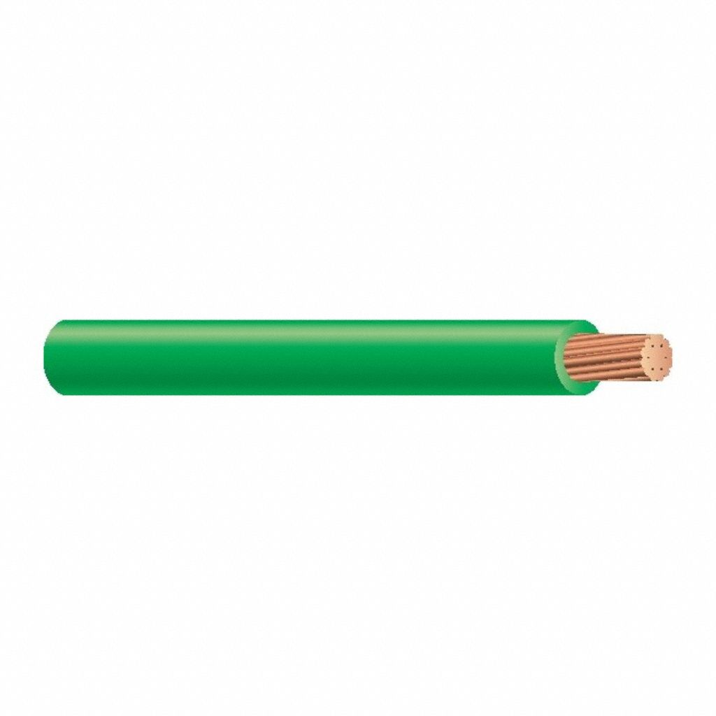 Building Wire: Copper, 1/0 AWG, 1 Conductors, Stranded, Green, 1, 000 ft Lg, THHN/THWN-2