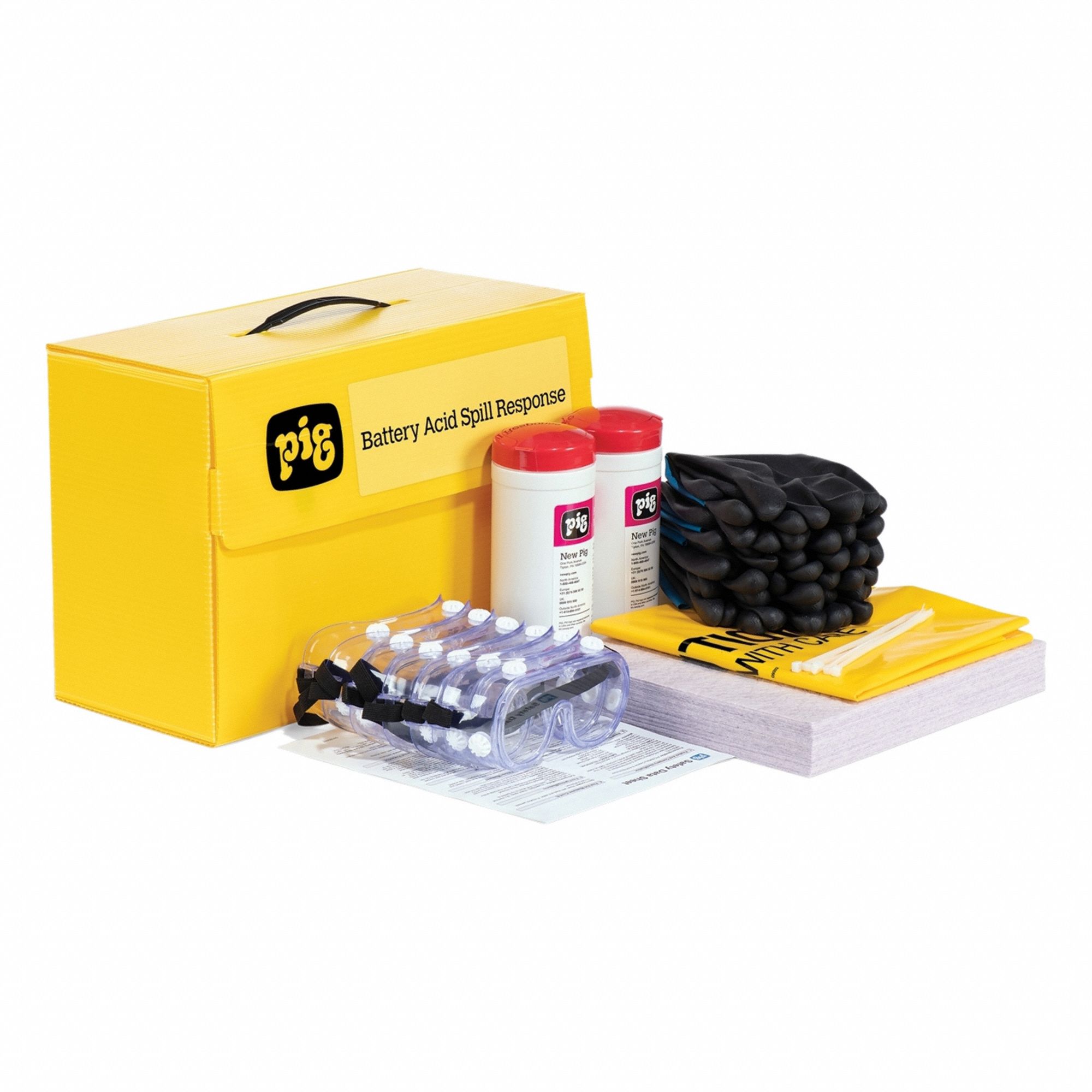 Spill Kit: Box, 18 oz Volume Absorbed Per Kit, (6) Yellow Disposal Bags, Yellow