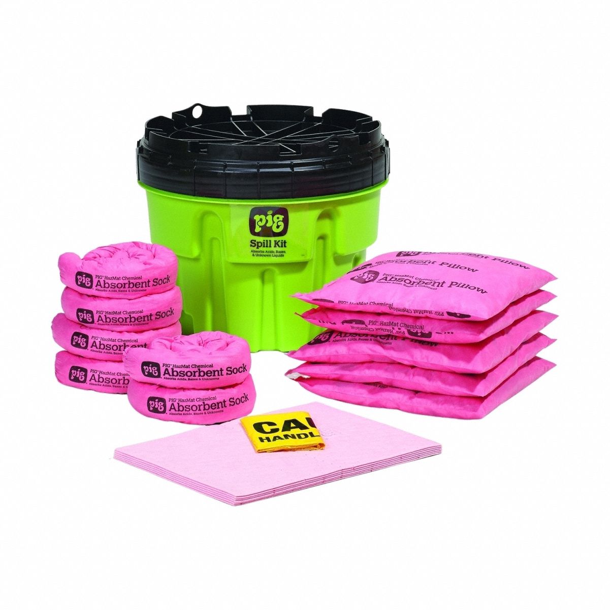 Spill Kit: 20 gal Container Capacity, Drum, 11 gal Volume Absorbed Per Kit, Green