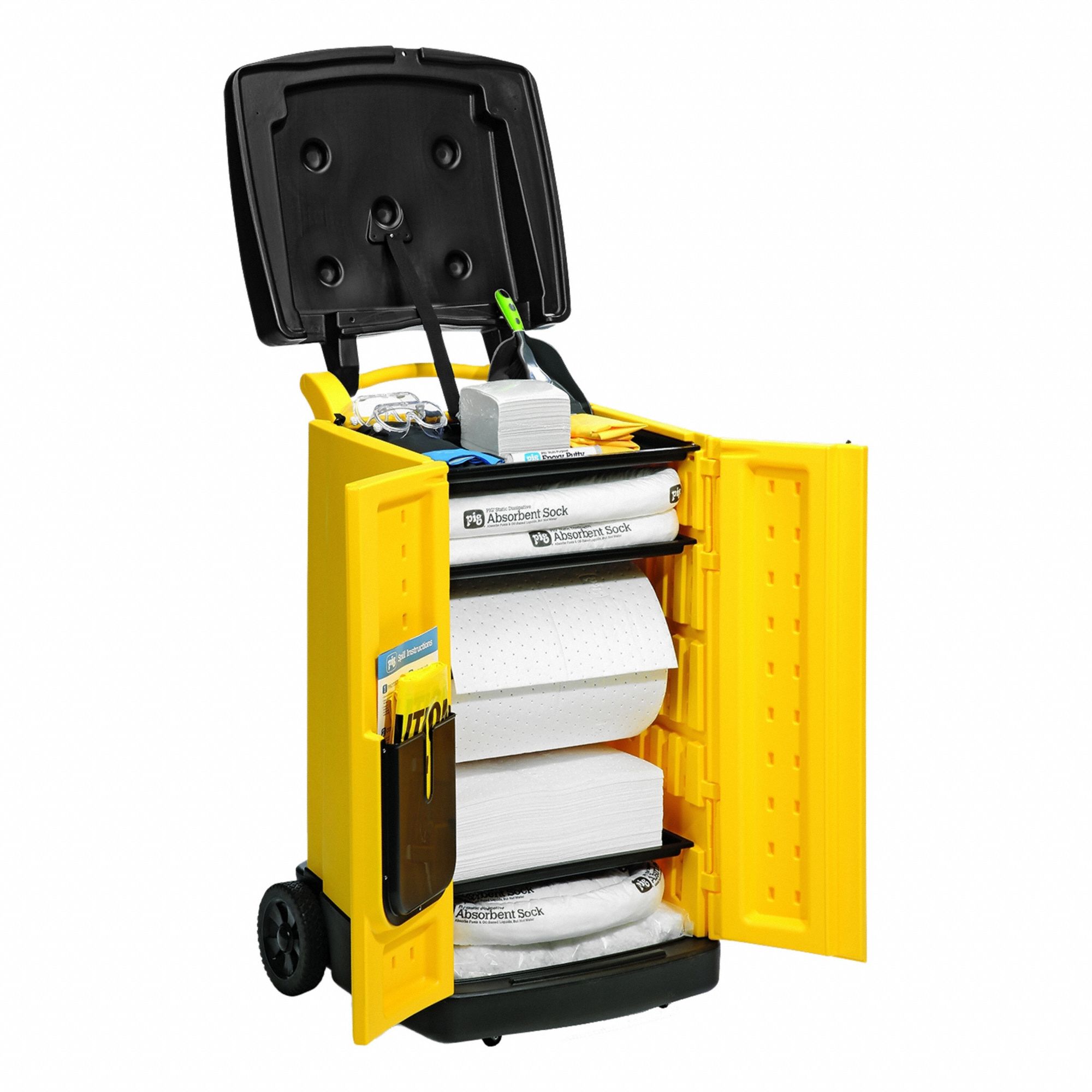 Spill Kit: 43 gal Volume Absorbed Per Kit, Yellow, Cart