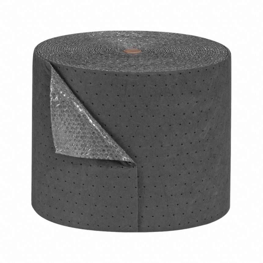 Sorbent Pad: Sorbent Pad, 15 in Wd, 100 ft Lg, Gray, 1 Pads, Bases/Oils/Solvents/Universal/Water