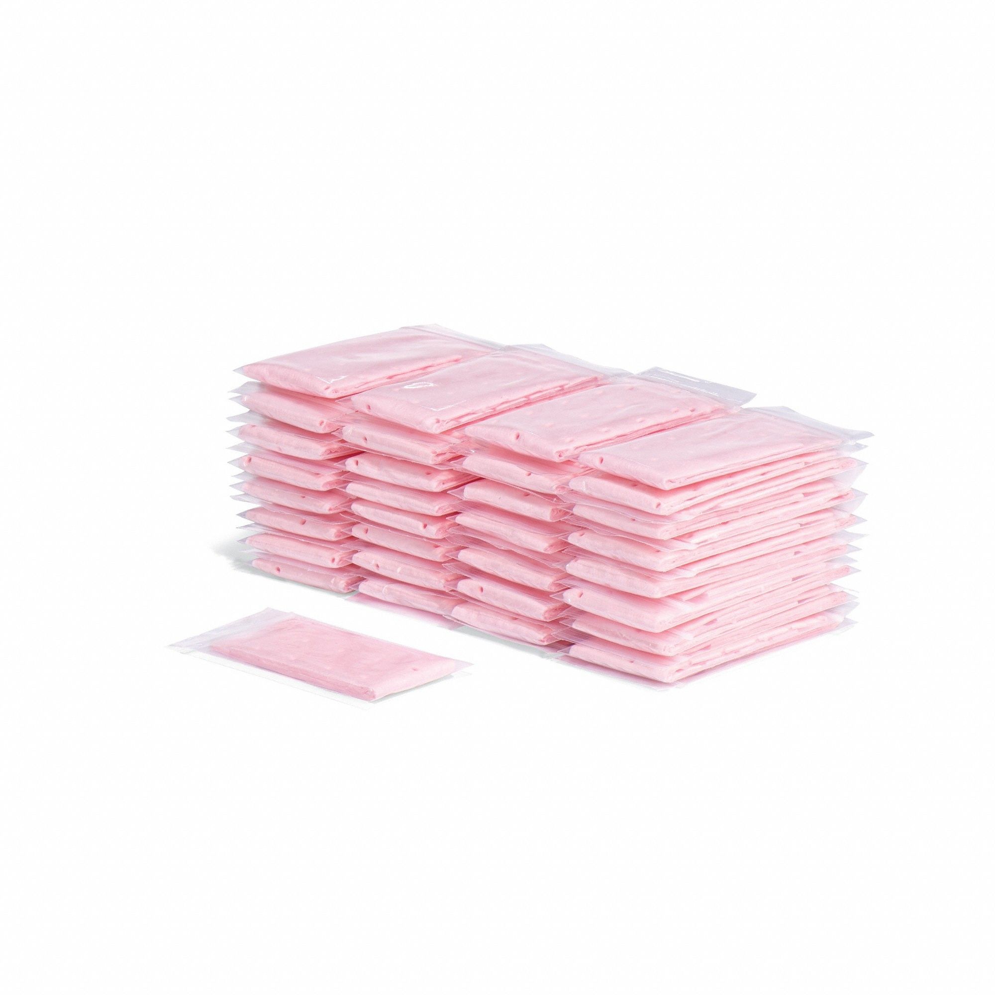 Sorbent Pad: Sorbent Pad, 3 in Wd, 5 in Lg, Pink, 50 Pads, Acids/Bases/Universal, 50 PK