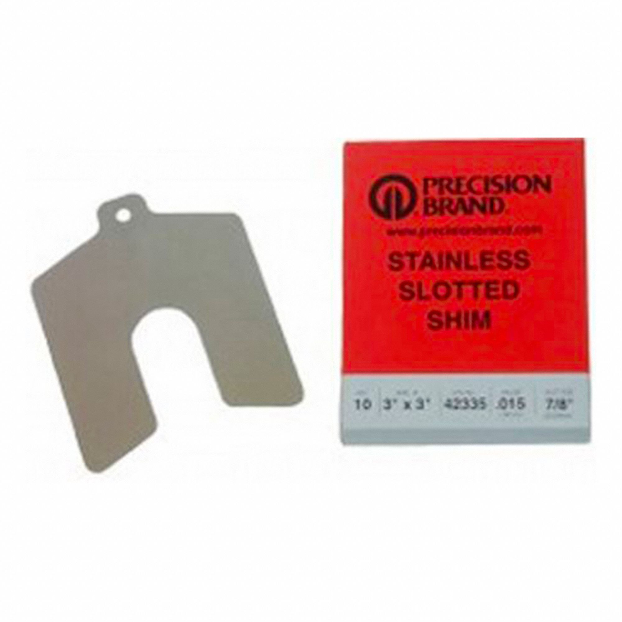 SLOTTED SHIM, STAINLESS STEEL, 300 STAINLESS STEEL, .001 IN X 2 IN X 2 IN