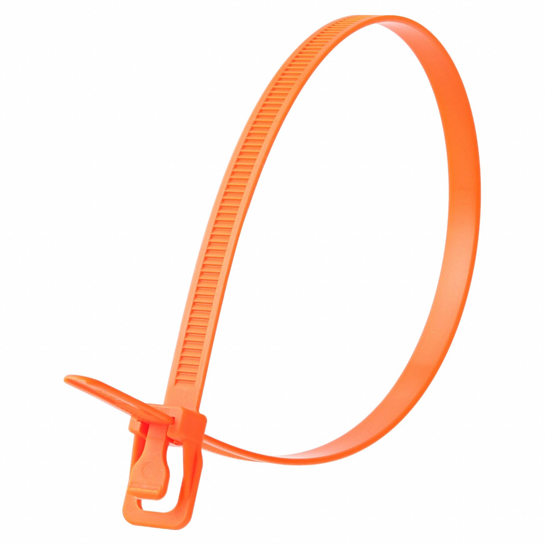 Releasable Cable Tie: Fluorescent Orange, 32 in Lg, Max. 245 mm Bundle Dia., 10 PK