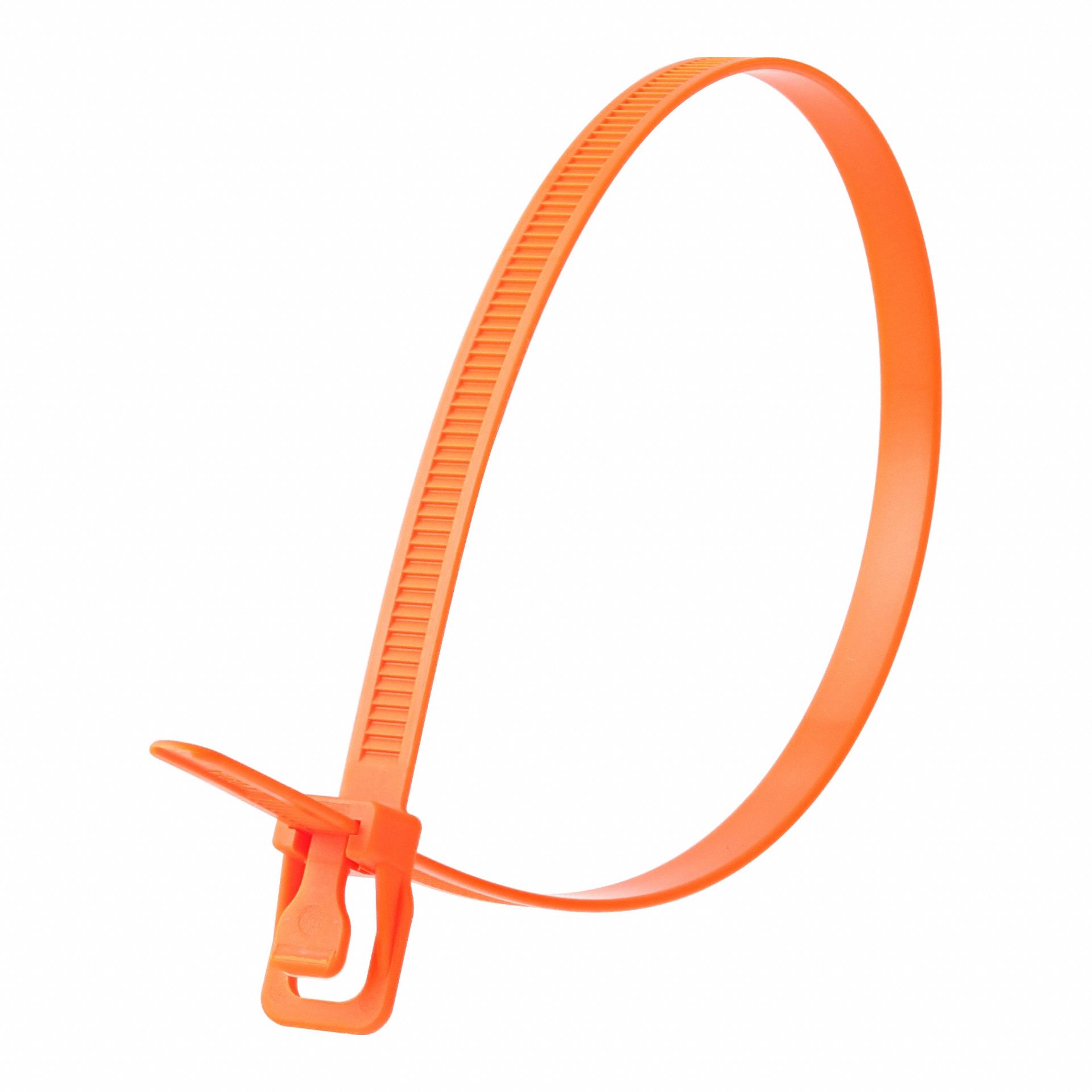 Reusable Cable Ties: Fluorescent Orange, 8 in Lg, Max. 55 mm Bundle Dia., 120 lb Rated, 100 PK