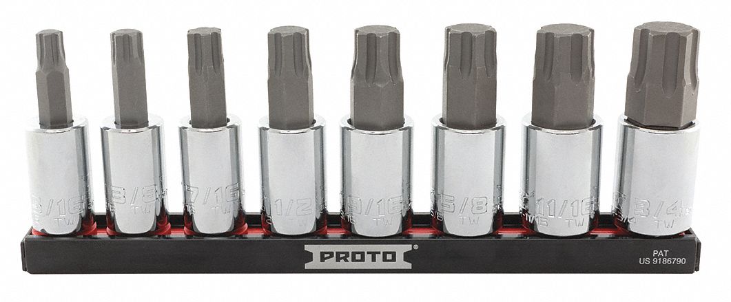 SOCKET SET, HEX BIT, 6 PT, VARIOUS SIZES, SILVER/BLACK, 2 3/4 X 1/2 IN DR, STEEL/CHROME, PC 8