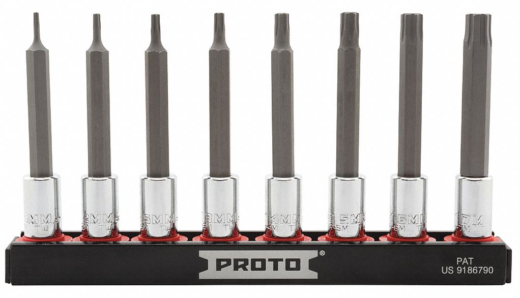 SOCKET SET, HEX BIT, 6 PT, VARIOUS METRIC SIZES, SILVER/BLACK, 2 3/4 X 1/4 IN DR, STEEL/CHROME, PC 8