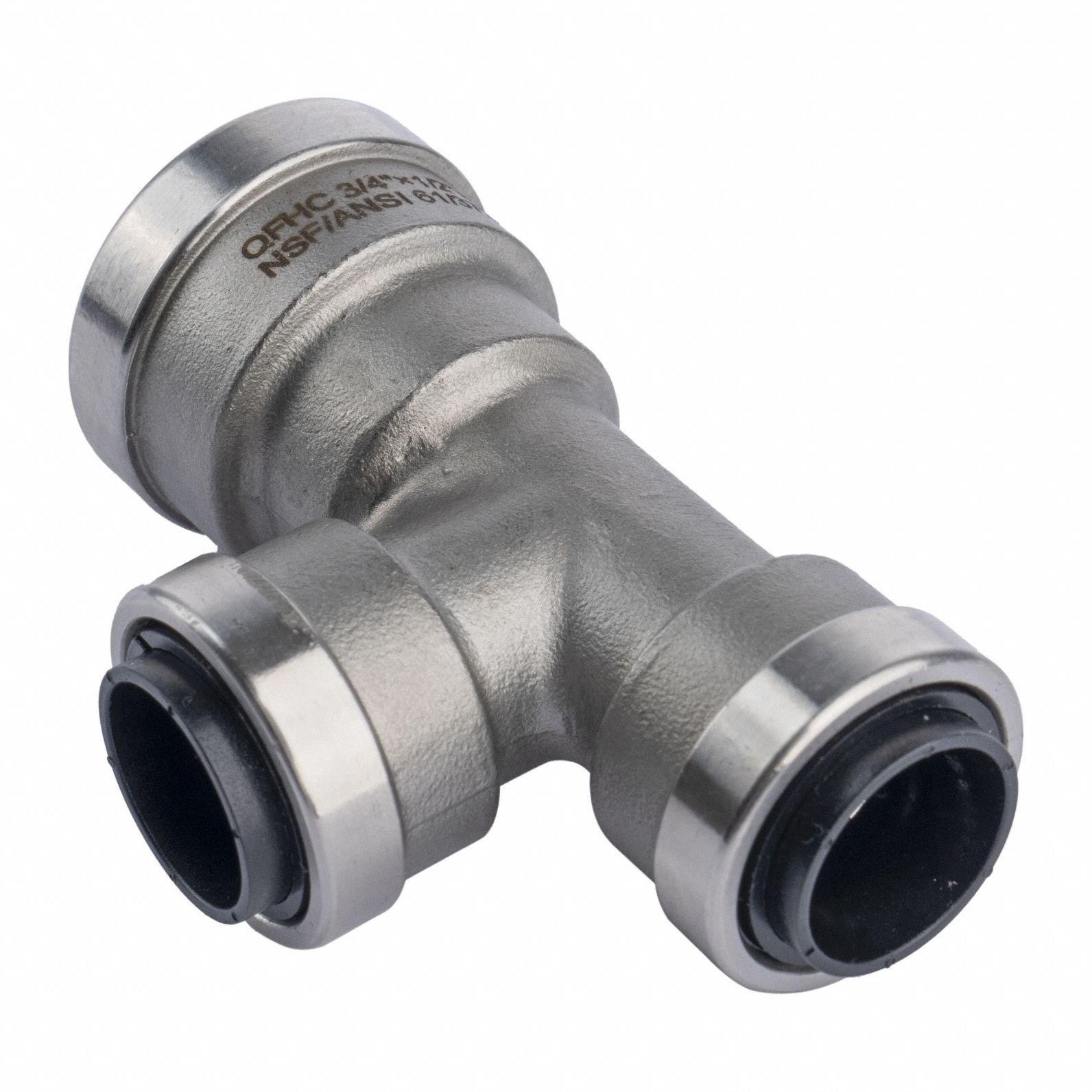 Reducing Tee: 3/4 in OD x 1/2 in OD x 1/2 in OD Size, Stainless Steel, Reducer