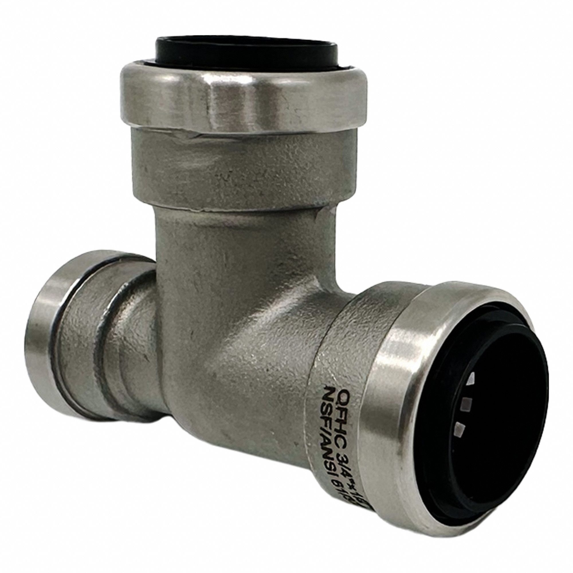 Reducing Tee: 3/4 in OD x 1/2 in OD x 3/4 in OD Size, Stainless Steel, Reducer