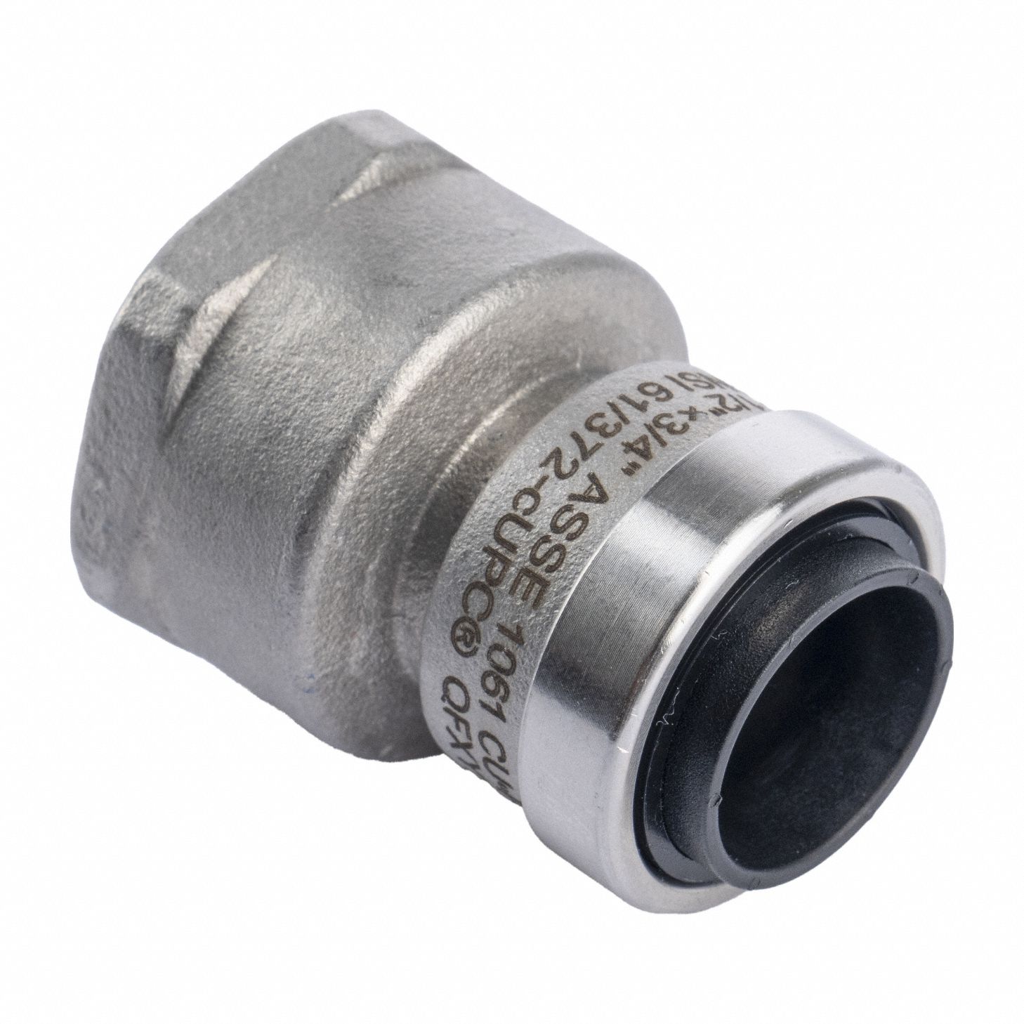 Adapter: 1/2 in OD x 3/4 in Pipe Size, Push-to-Connect x FNPT, Stainless Steel