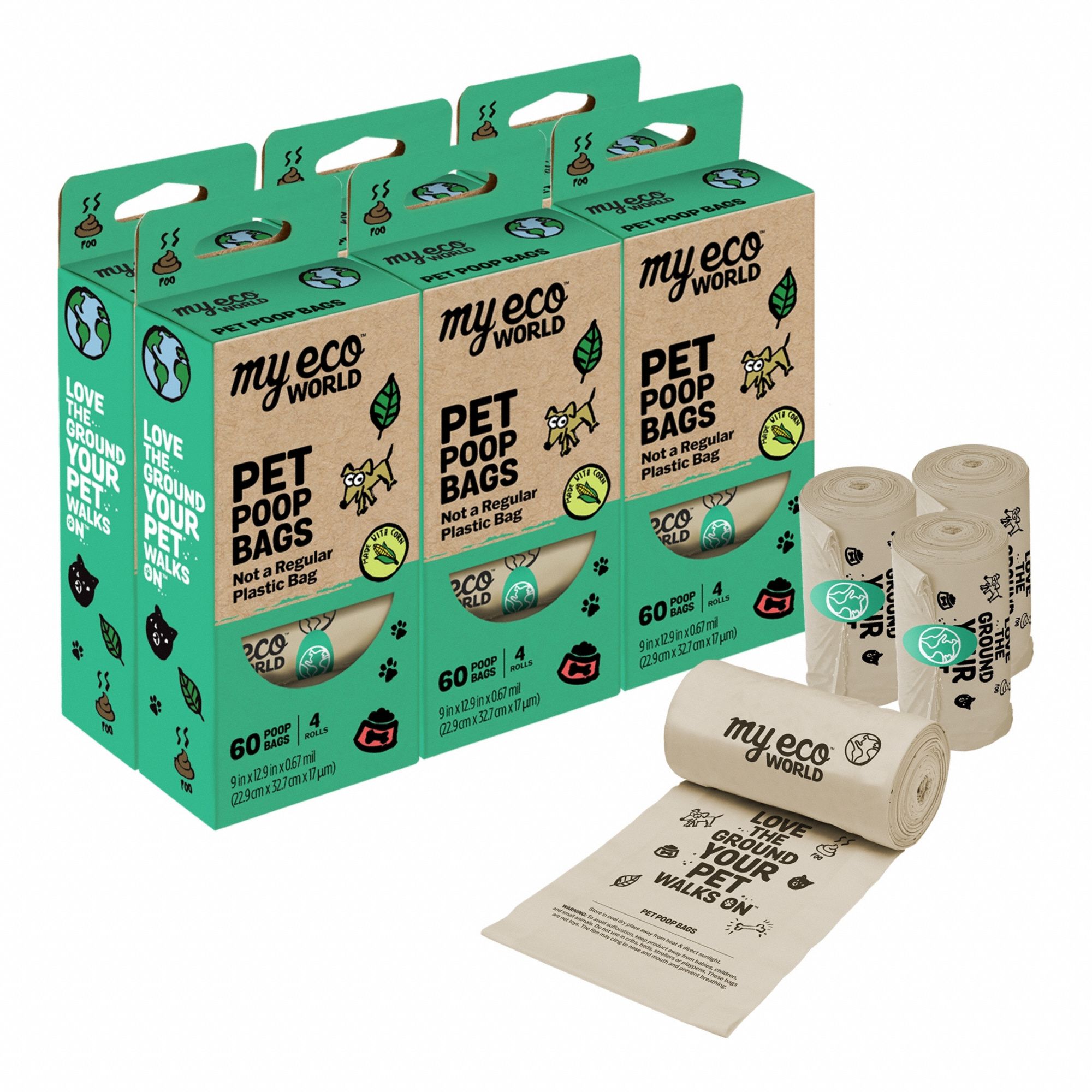 Pet Waste Bag: 9 in Wd, 13 in Ht, Coreless Roll, Pet Waste Bag, 90 Bags per Roll, Gray