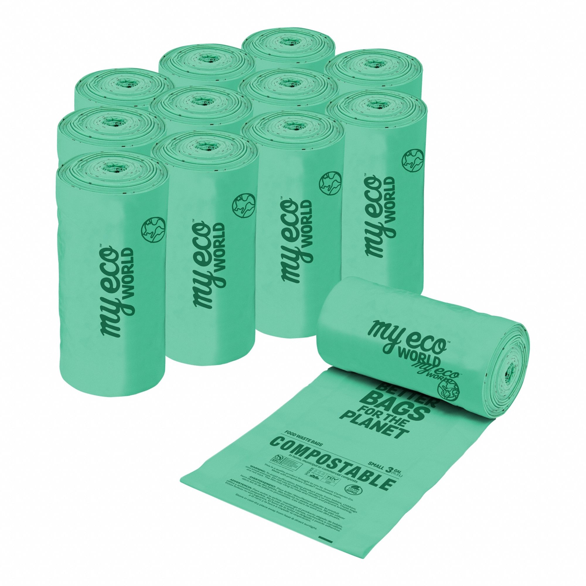 Trash Bags: 3 gal Capacity, 17 in Wd, 18 in Ht, 0.71 mil Thick, Green, 300 PK