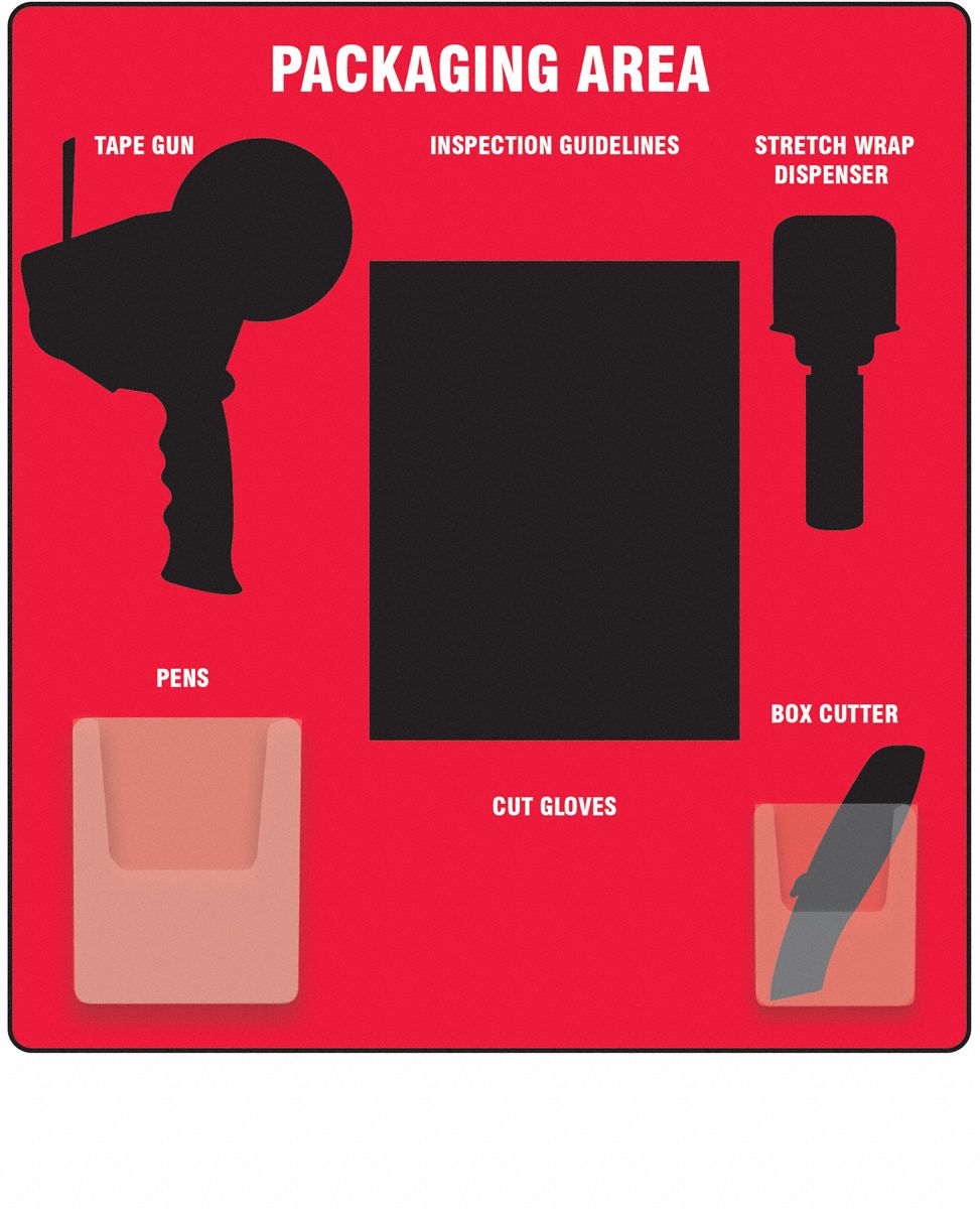 Shadow Board: Red, 22 in x 24 in, Red / Black, 24 in Board Ht, Aluminum Composite