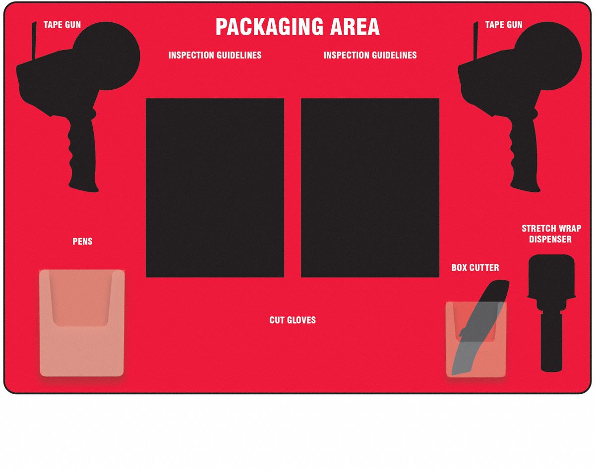 Shadow Board: Red, 36 in x 24 in, Red / Black, 24 in Board Ht, Aluminum Composite