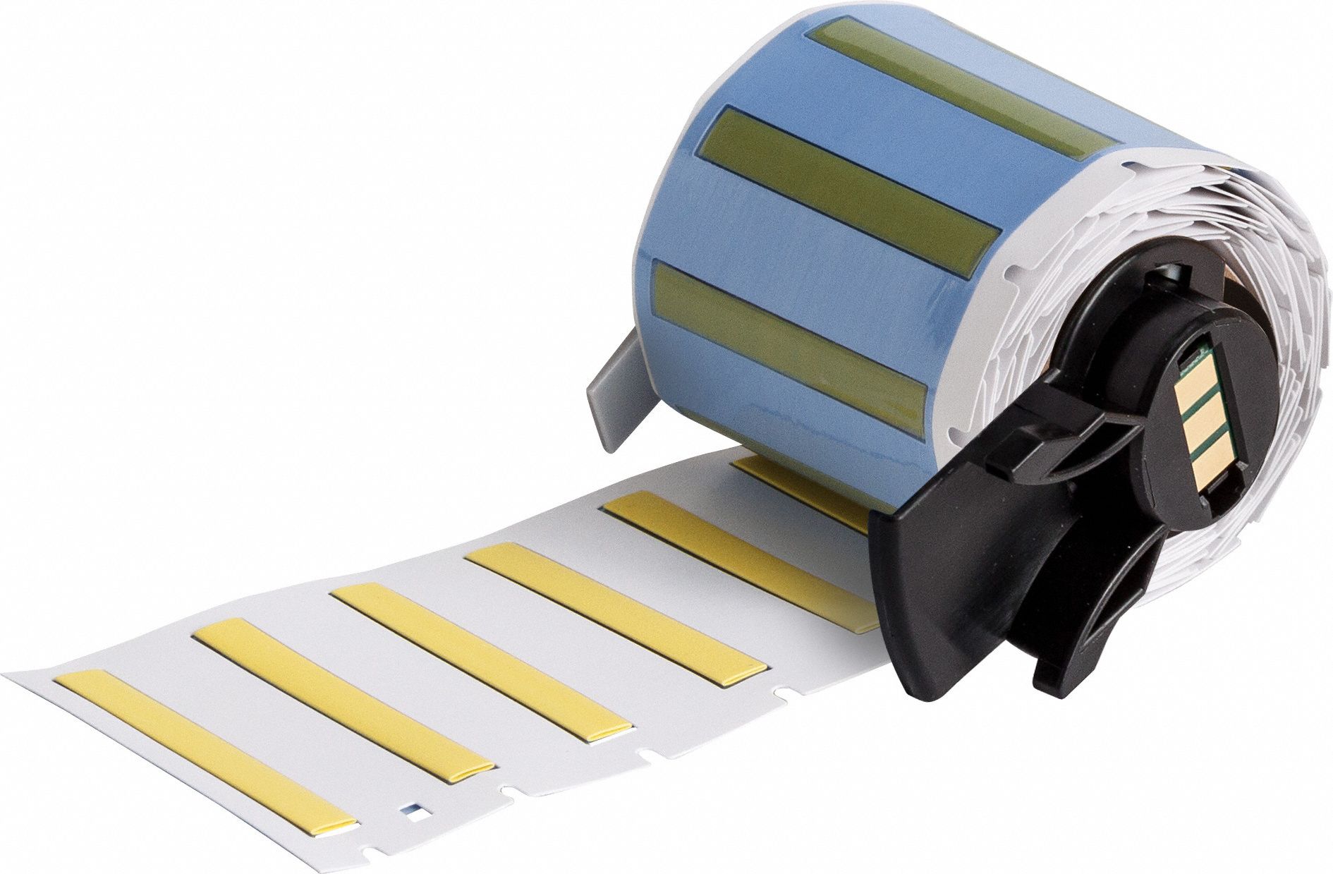 Sleeve Label: 1 3/4 in x 1/4 in, Polyolefin, Yellow (Matte), For 16 AWG to 22 AWG Wire Gauge