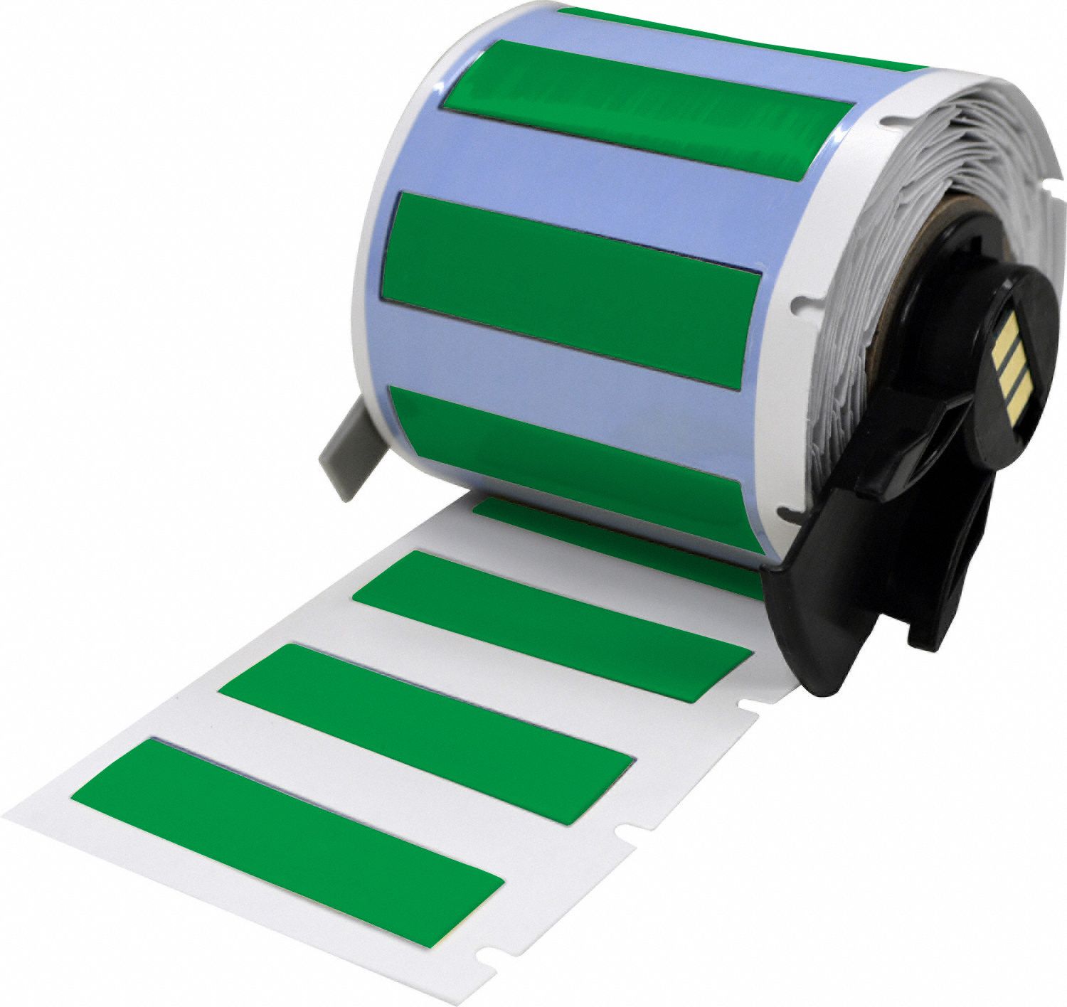 Sleeve Label: 1 3/4 in x 7/16 in, Polyolefin, Green (Matte), For 8 AWG to 16 AWG Wire Gauge