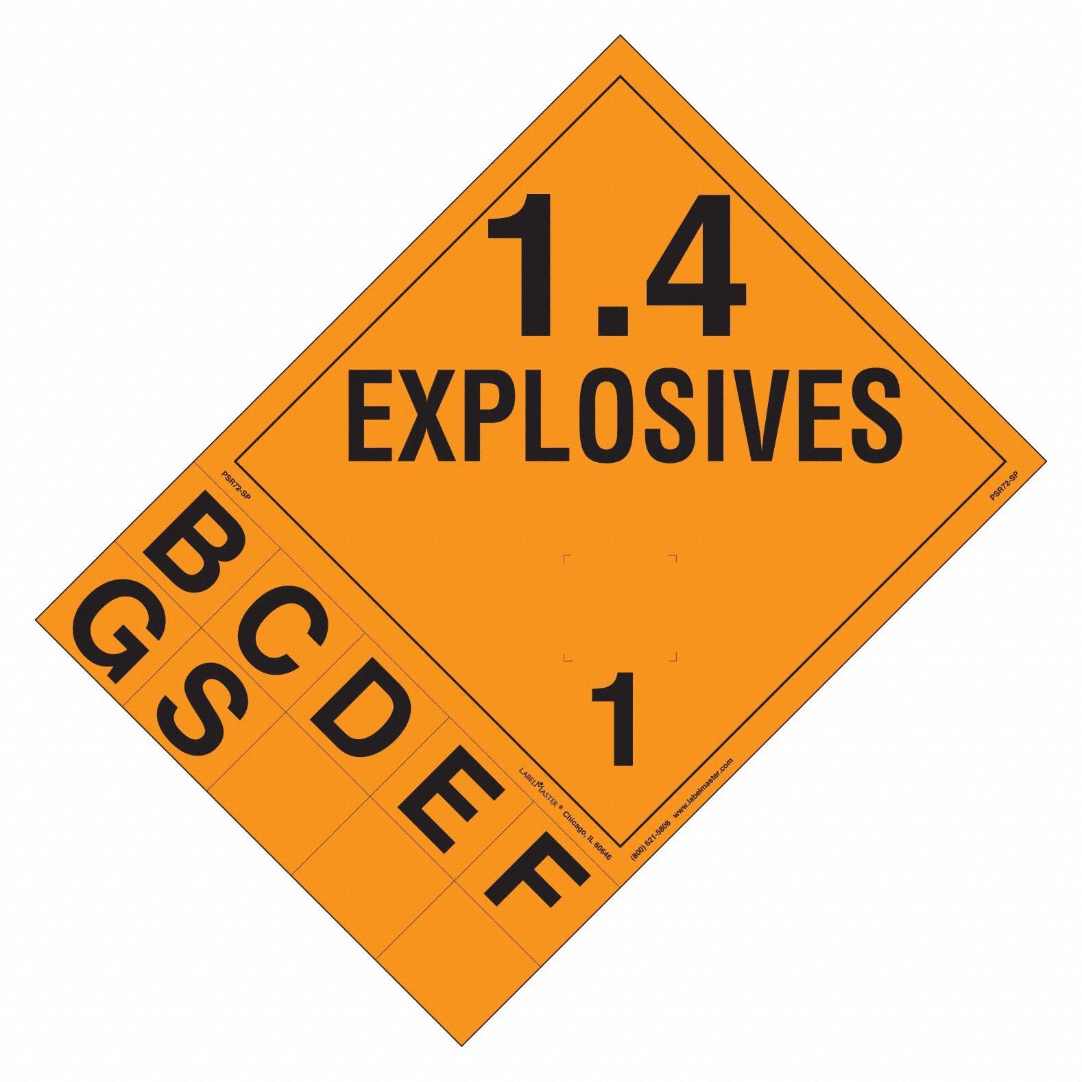 Explosives Placard: 1.4 Explosives, 10 3/4 in x 10 3/4 in, 10 3/4 in Label Ht, 25 PK