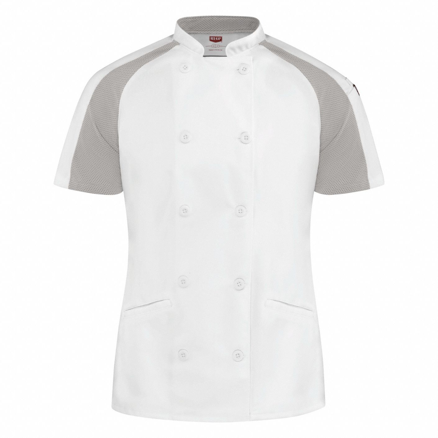Chef Coat: Women's, XL, Short Sleeve, White, 4 Pockets, Button, Oil Resistant