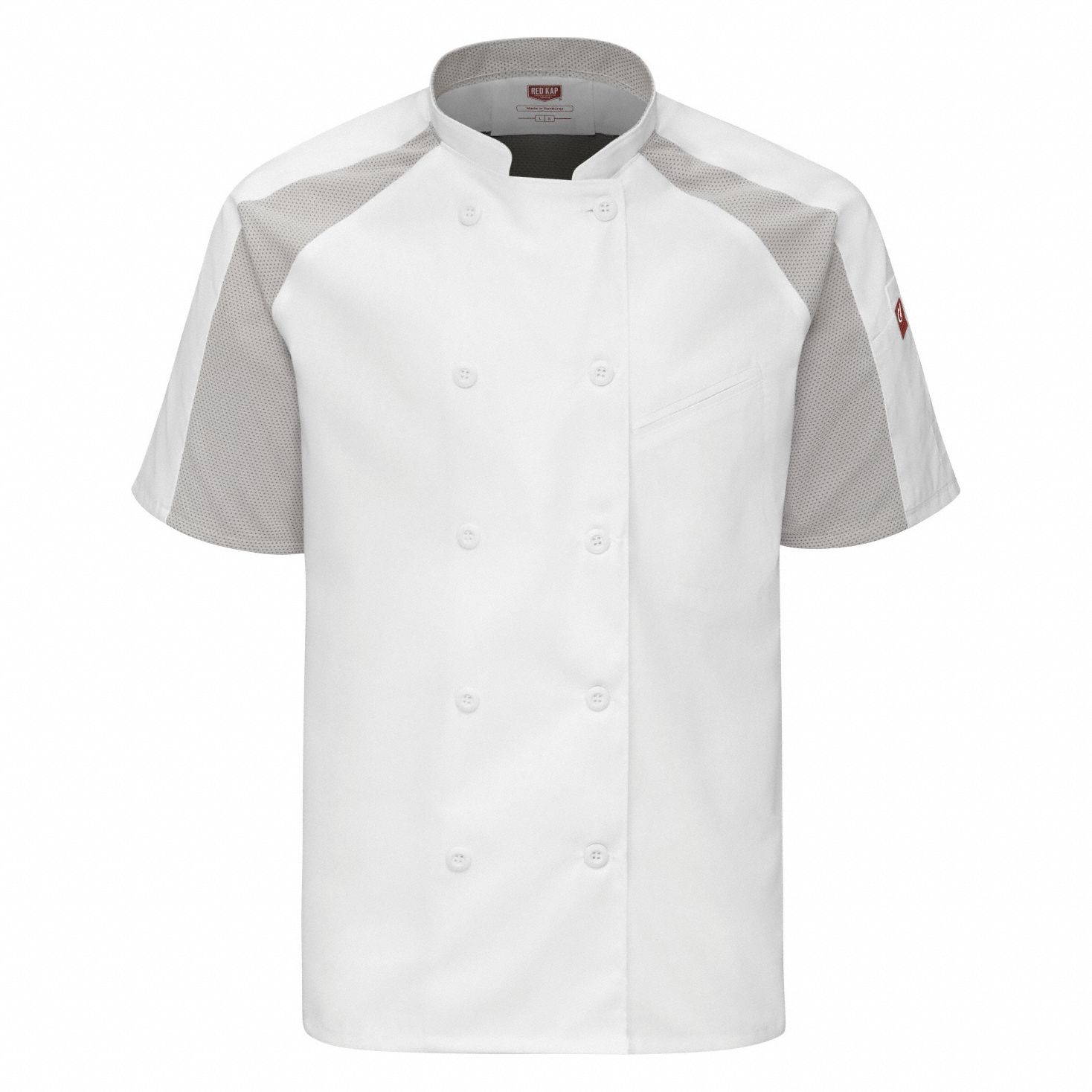 Chef Coat: Men's, 2XL, Short Sleeve, White, 3 Pockets, Button, Oil Resistant