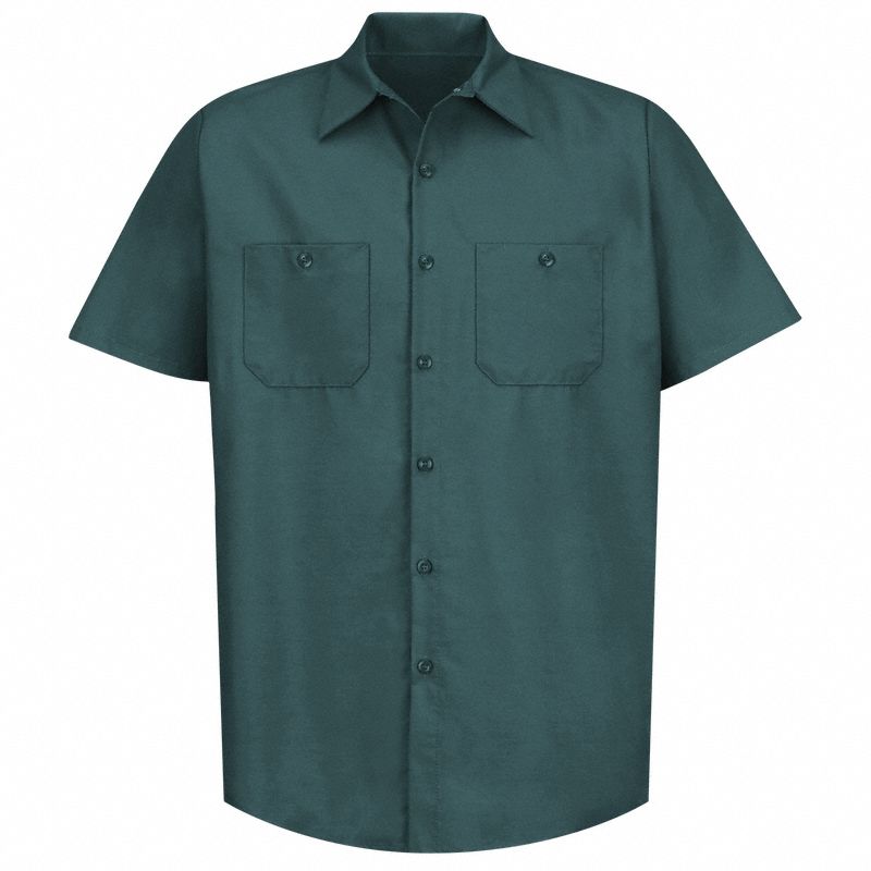 Mens Ss Spruce Grn Poplin Wrk Shirt, 4XL: Men's, Short Sleeve, Regular, 20 1/2 in Neck Size