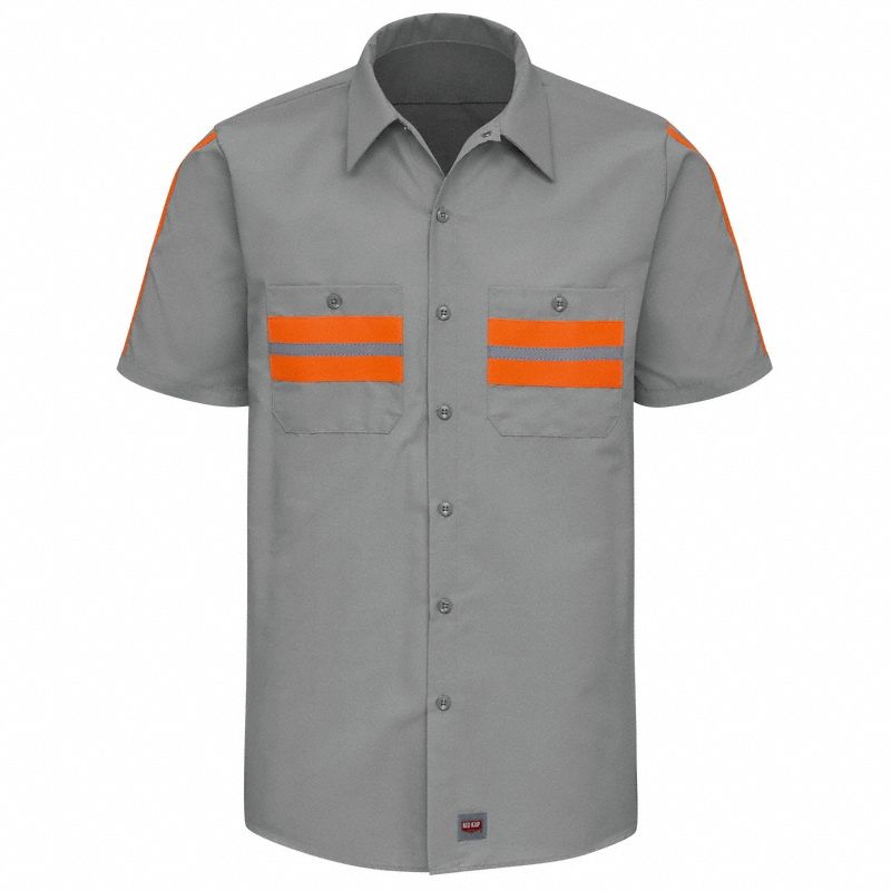 Mens Ss Lt Gray Workshirt W/Evt, 2XL: Men's, Short Sleeve, Regular, 18 1/2 in Neck Size