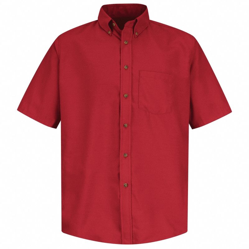 Mns Ss Button Down Poplin Shirt-Rd, L: Men's, Short Sleeve, Regular, 16 1/2 in Neck Size, Red