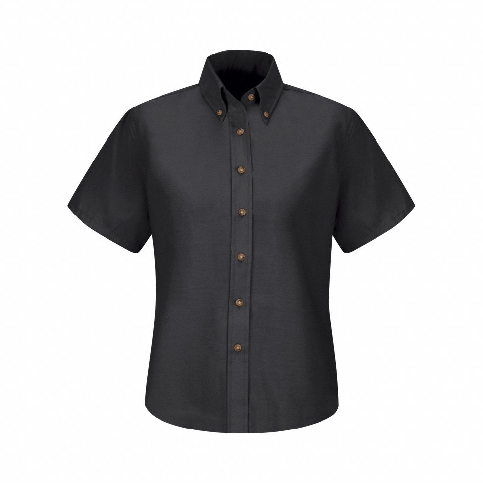Wms Ss Button Down Poplin Shirt-Bk: Women's, Dress, Black, 2XL ( 22 ), Regular, Short Sleeve