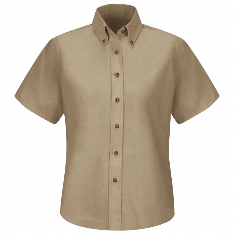 Wms Ss Button Down Poplin Shirt-Kh: Women's, Dress, Tan, XL ( 18 ), Regular, Short Sleeve