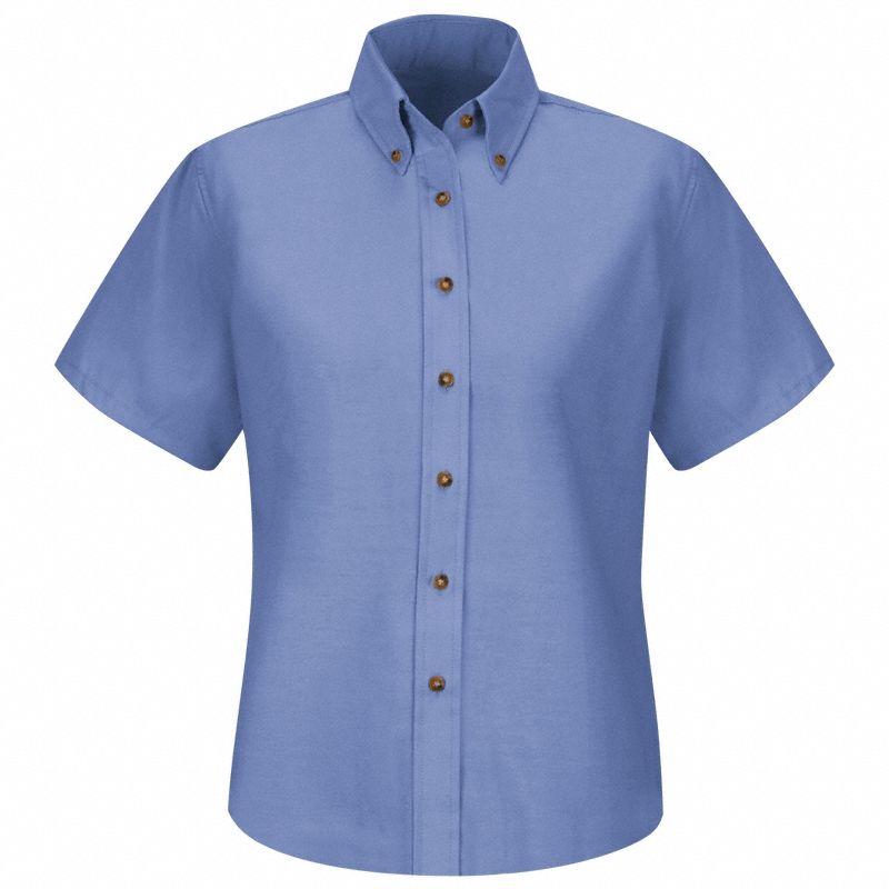 Wms Ss Button Down Poplin Shirt-Lb: Women's, Dress, Light Blue, 2XL ( 22 ), Regular